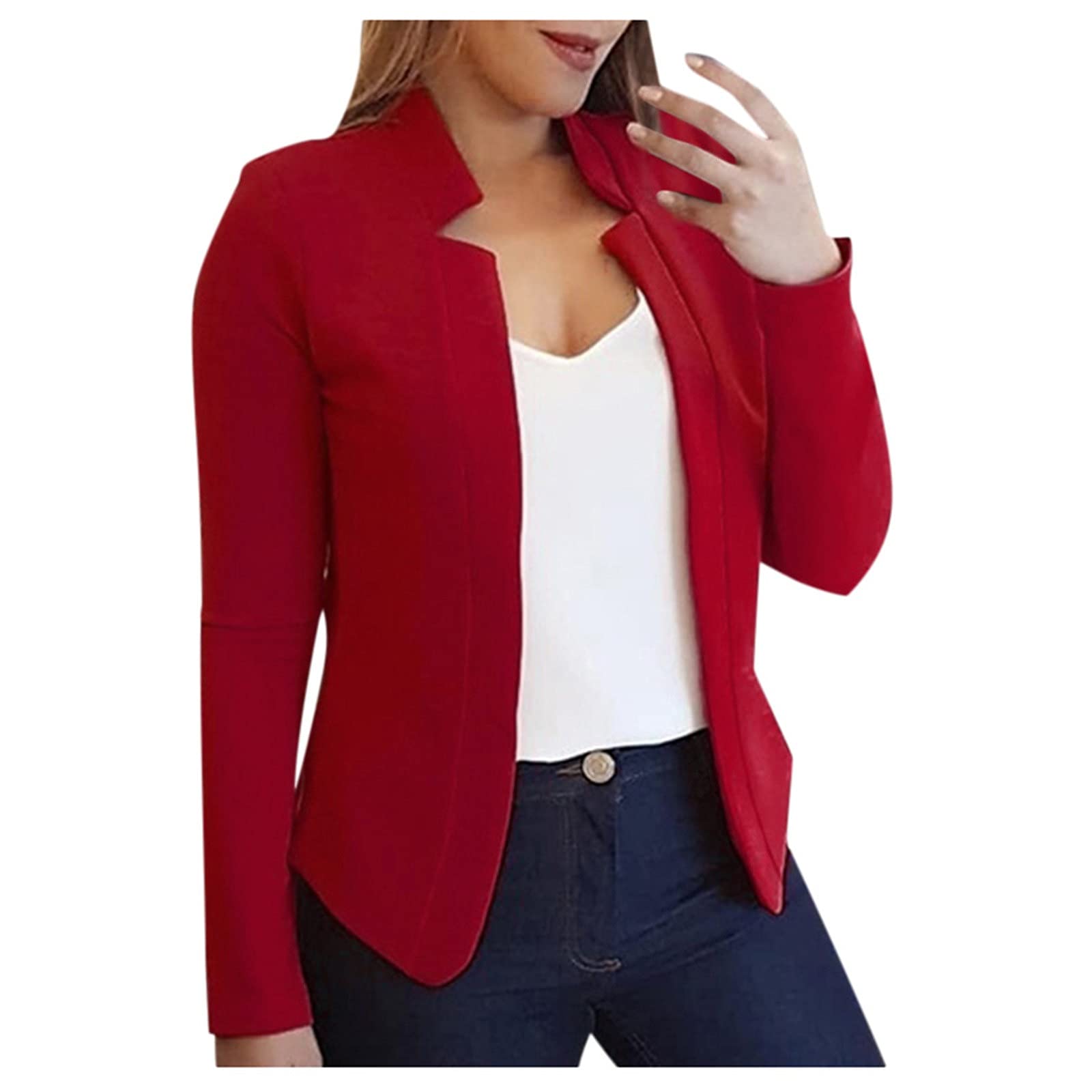 Women's Long Sleeve Open Front Solid Casual Crop Jacket - Slim Office Coat for Ladies | Perfect for Work, Date Night & Fall Layering