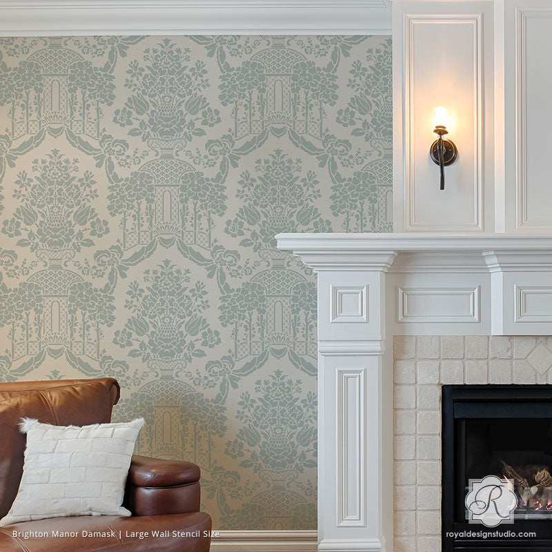 Brighton Manor Damask Wall Stencil - Reusable DIY Painting Template for Home Decor, Accent Walls & Furniture - Perfect for Bedrooms, Living Rooms & Craft Projects