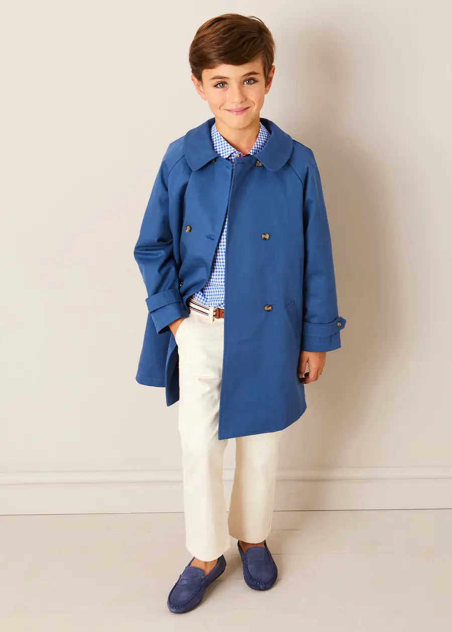Double Breasted Coat with Detachable Hood for Boys & Girls - Blue Winter Jacket (18 Months to 10 Years) | Warm Outerwear for School, Playdates & Outdoor Activities