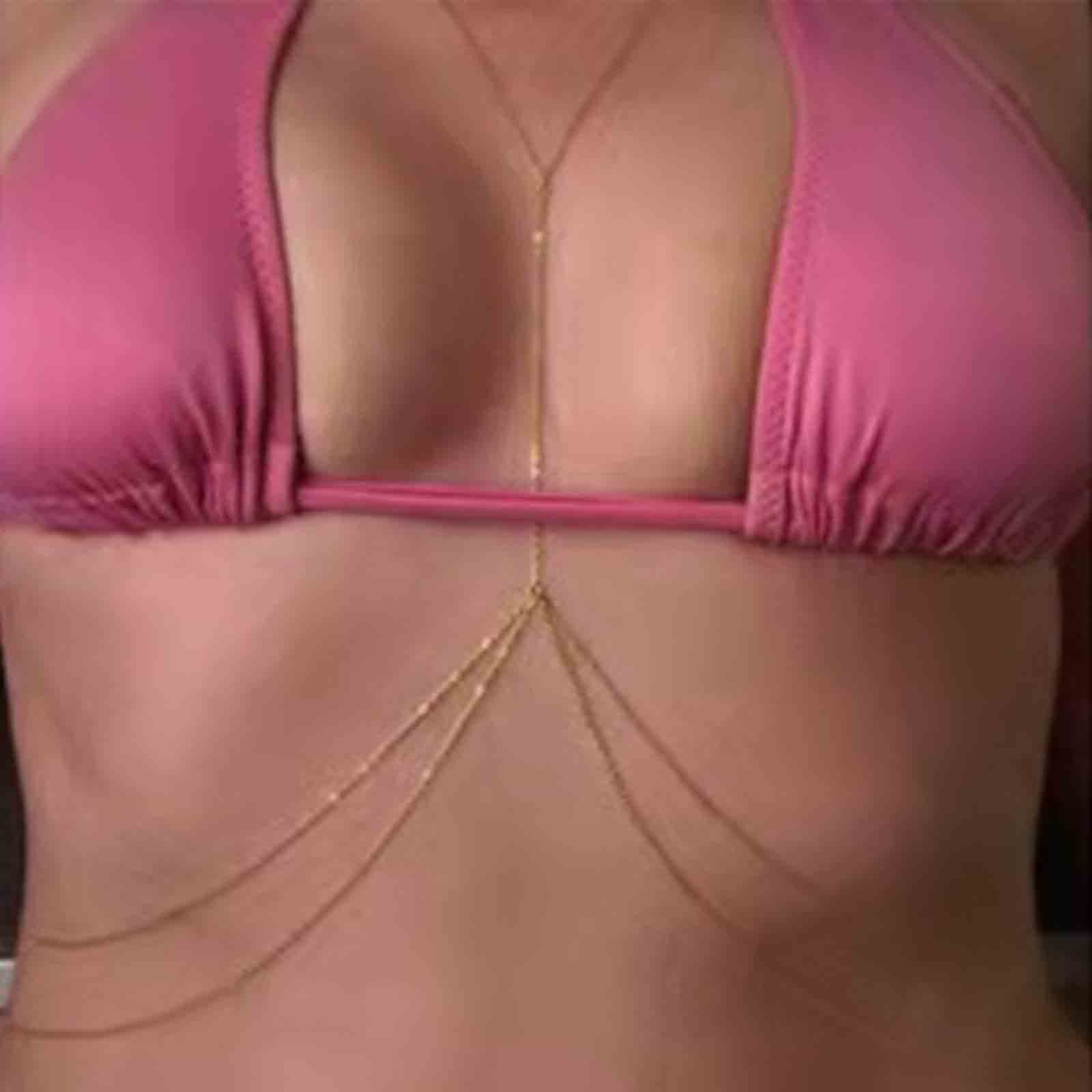 Boho Layered Bra Body Chain - Gold Bikini Bra Chain Necklace - Long Slave Body Jewelry for Women - Perfect for Summer Beach, Music Festivals & Boho Fashion (Style B)
