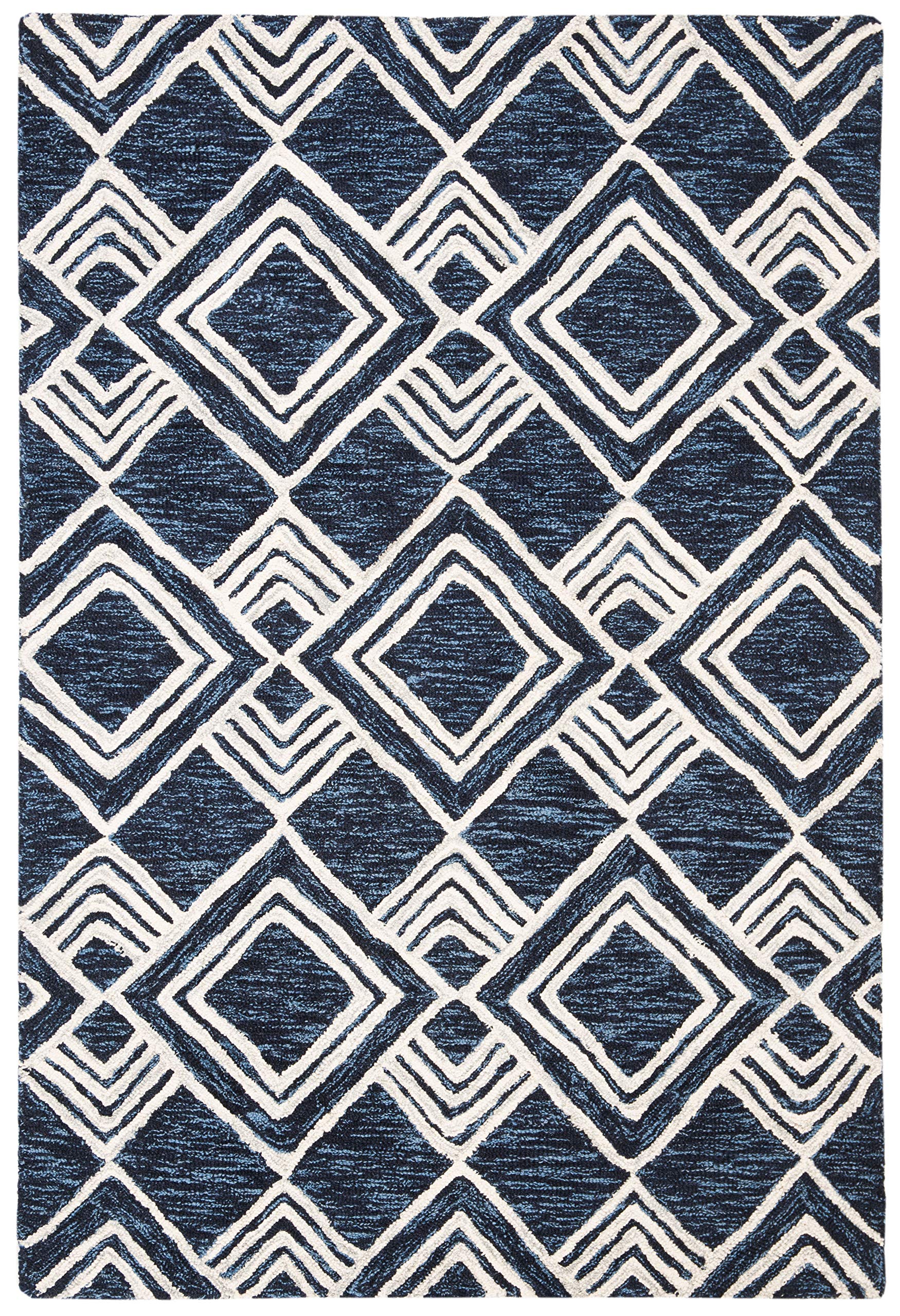 SAFAVIEH Micro-Loop Collection Handmade Moroccan Wool Accent Rug - 4' x 6' Navy & Ivory Tribal Design, Non-Slip Durable for High Traffic Areas | Perfect for Entryway, Living Room, Bedroom Decor (MLP154N)