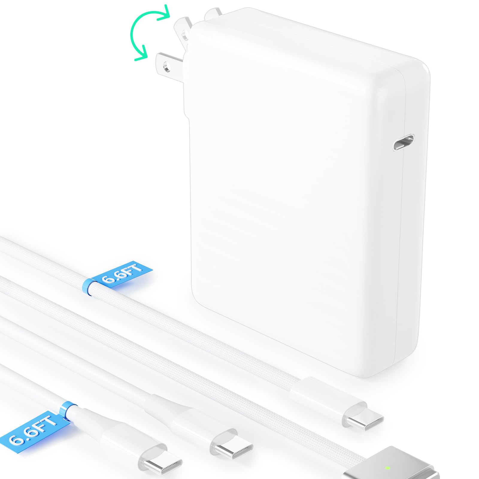140W USB C Fast Charger for MacBook Pro/Air 13 14 15 16 Inch (2021-2024 M1/M2/M3 Models) & All USB C Devices - Includes 6.6ft USB C to MagSafe 3 Cable + 100W Type C Cable - Perfect for Travel, Office & Home Charging