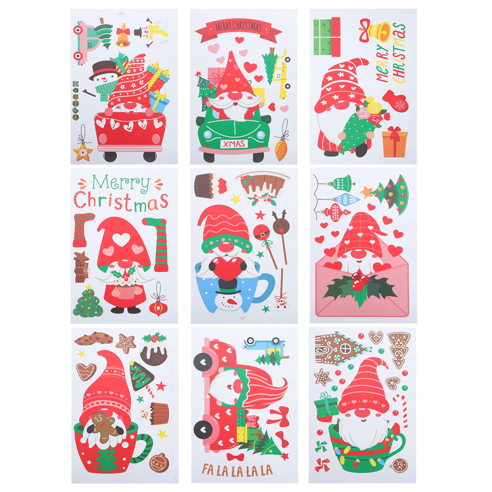 GALPADA 9Pcs Christmas Dwarf Doll Stickers - Wall Decals for Holiday Decor