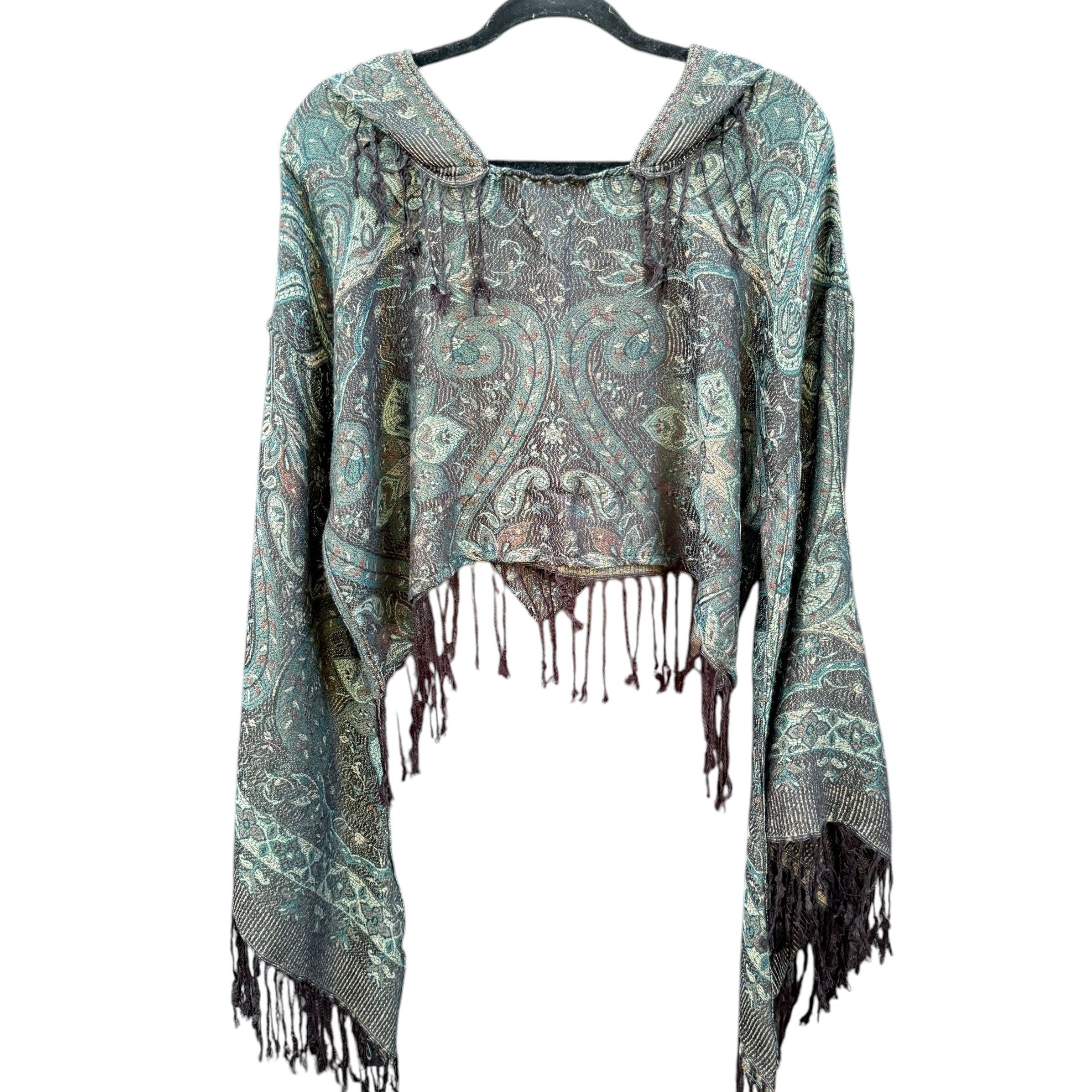 Butterfly Bell Pashmina Top - Dark Sea Paisley Print Women's Fashion Blouse | Perfect for Boho Chic Outfits, Beach Cover-ups & Summer Layering