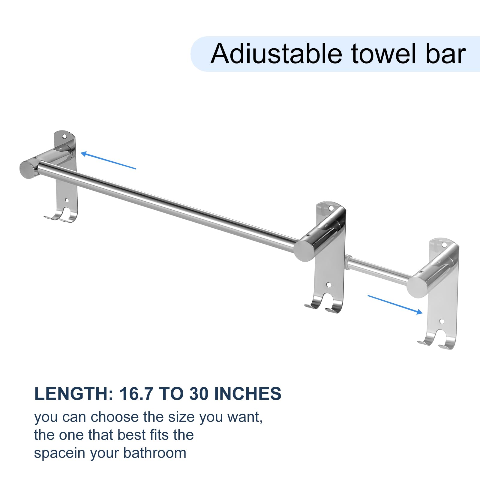 28In Adjustable Stainless Steel Bathroom Towel Rack - Wall Mounted Towel Bar Holder for Bath, Shower & Spa - Rustproof & Durable Bathroom Organizer