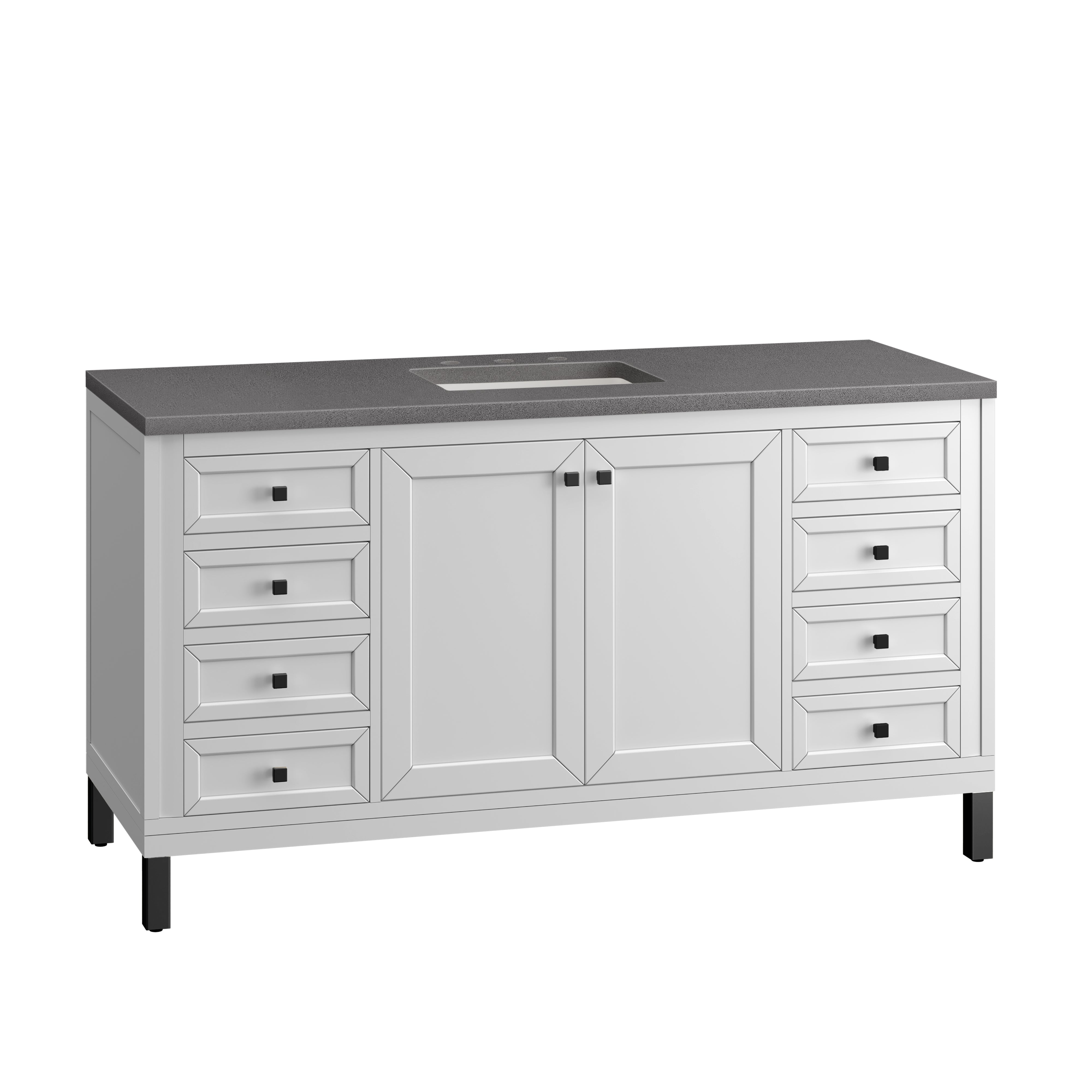 Chicago 60-Inch Single Bathroom Vanity with Glossy White Finish & 3CM Grey Expo Top - Perfect for Modern Home Renovation and Bathroom Upgrade