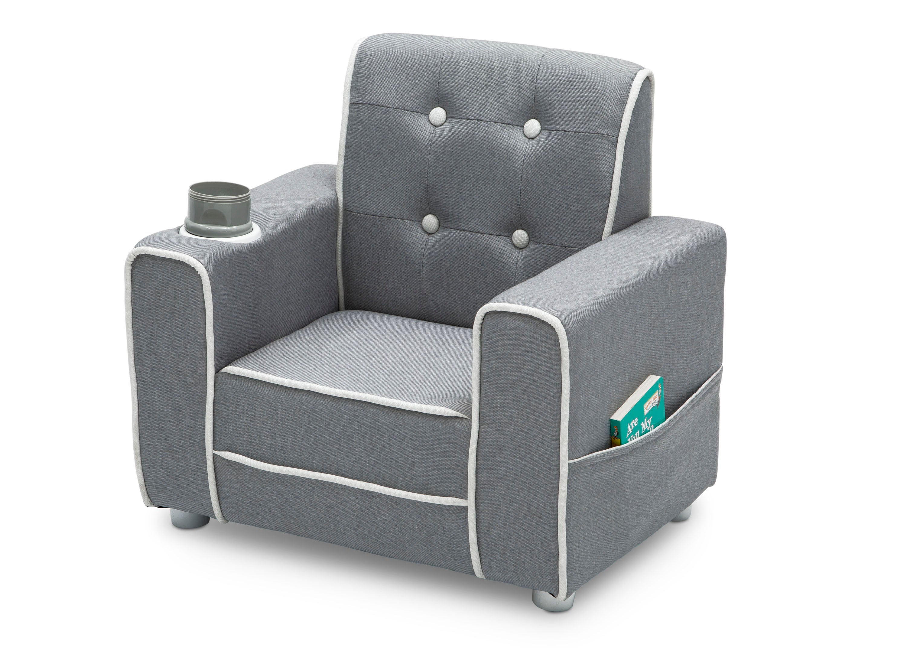 Chelsea Kids Upholstered Chair with Cup Holder - Comfortable Children's Armchair for Reading, Gaming & Relaxing - Perfect for Bedroom, Playroom or Nursery