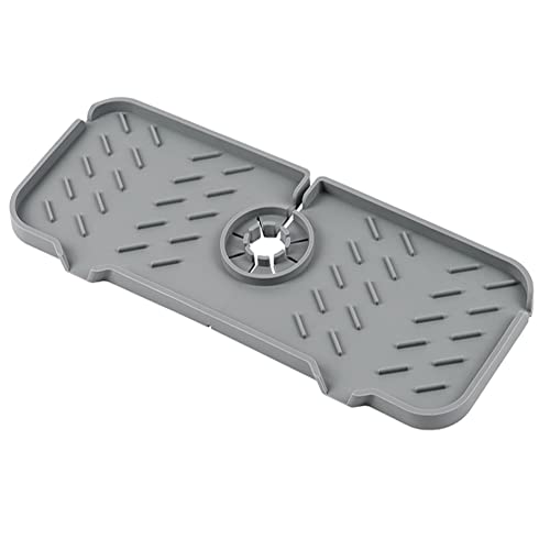 Premium Silicone Kitchen Sink Splash Guard & Faucet Drip Catcher - Non-Slip Sink Protector Mat for Kitchen, Bathroom & RV - Water Absorbent, Easy to Clean, Durable (Grey) - Perfect for Preventing Water Spills & Protecting Countertops