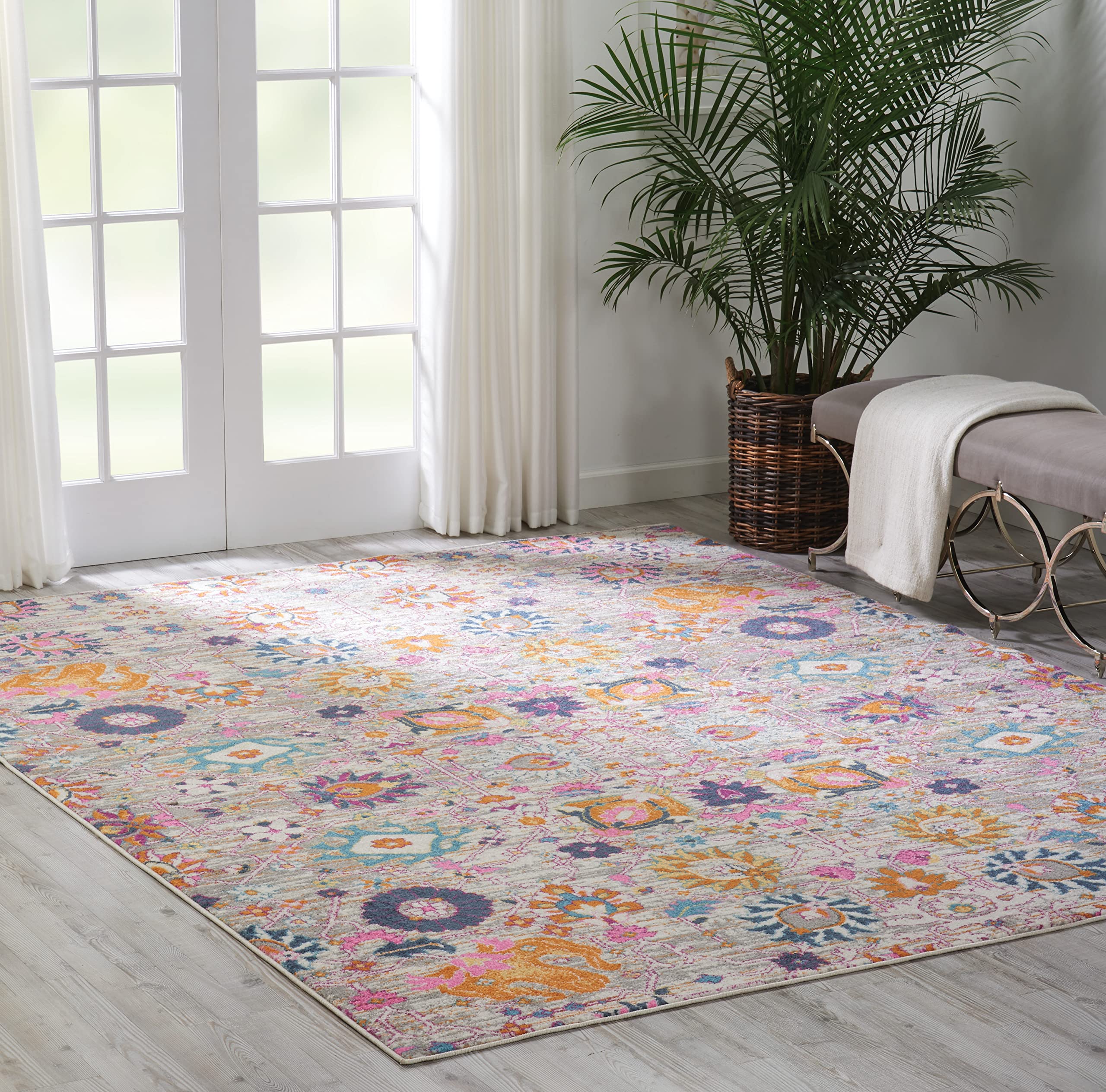 Nourison Passion Silver 9' x 12' Area Rug - Boho Moroccan Design for Bedroom, Living Room, Dining Room & Kitchen | Easy to Clean & Non-Shedding (9x12) | Perfect for Bohemian Home Decor & High Traffic Areas