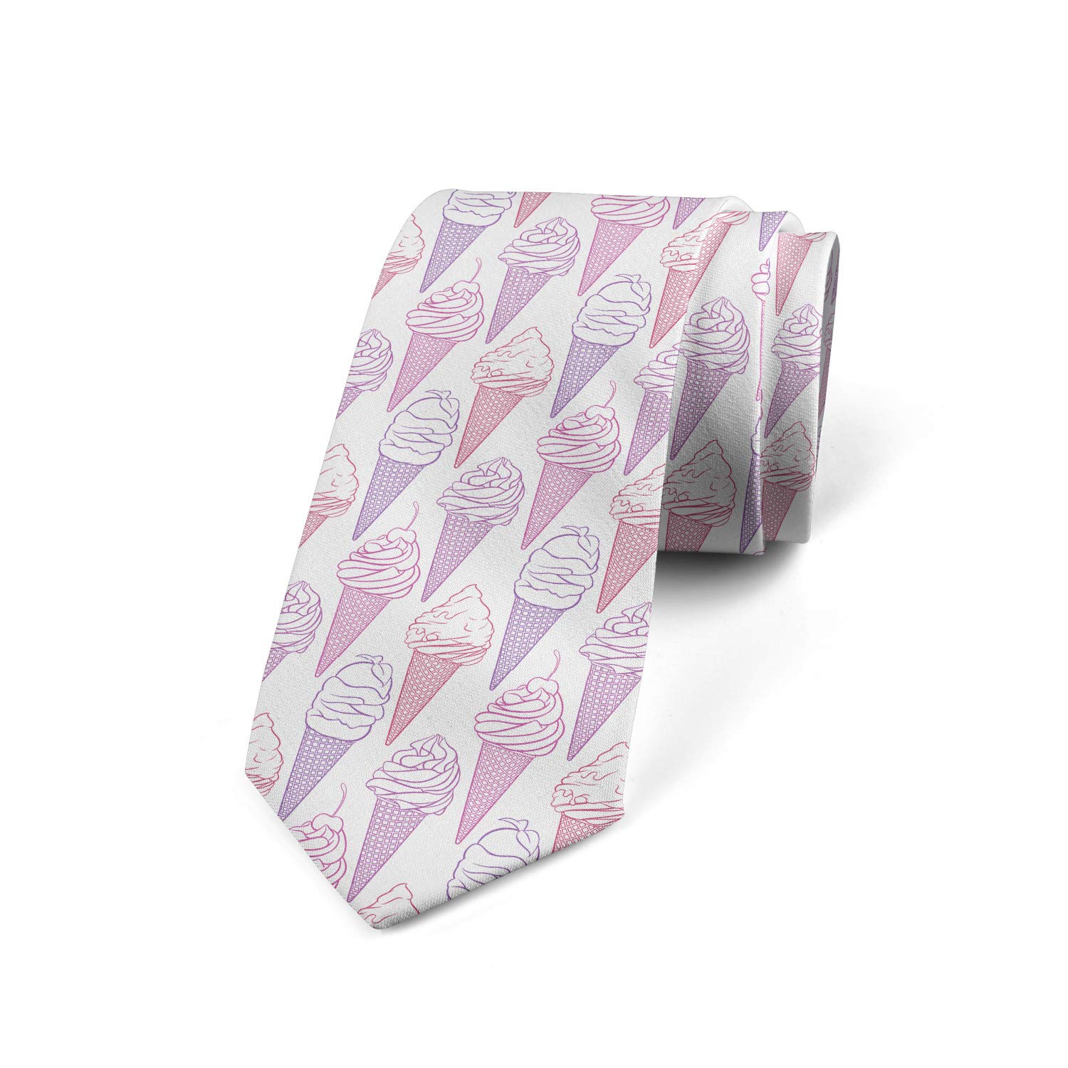 Ambesonne Dessert Necktie - Cherry Ice Cream Pattern Summer Food Frozen Fruit Design, 3.7 Inch Lavender & Pale Fuchsia Bow Tie - Perfect for Ice Cream Shops, Summer Parties & Food-Themed Events