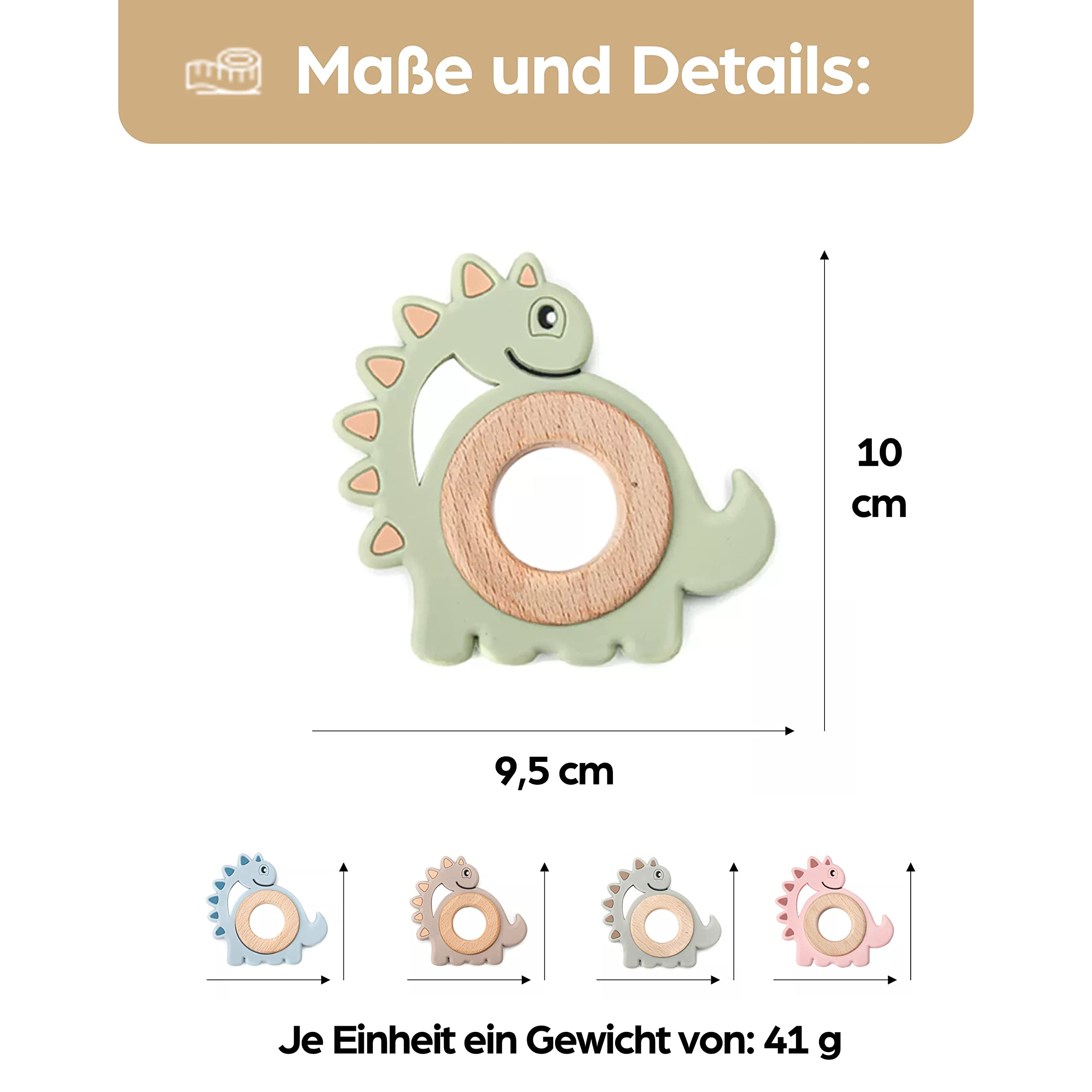 Natural Wood & Silicone Dinosaur Teething Ring for Babies - BPA-Free Non-Toxic Chew Toy & Teething Relief - Sustainable Wooden Baby Gift for Newborns & Infants - Perfect for Soothing Sore Gums and Encouraging Sensory Play