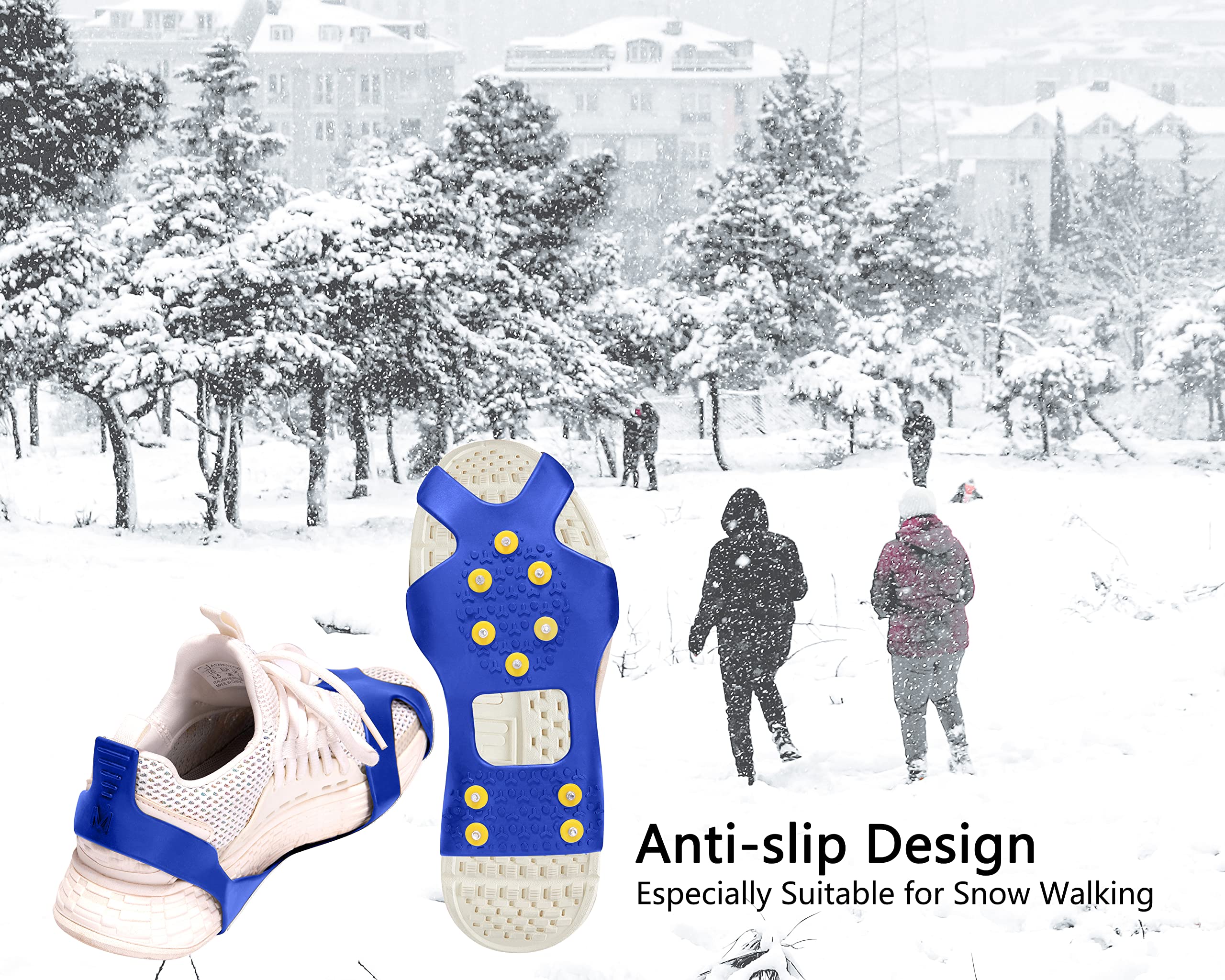 Ginsco Anti-Slip Ice Cleats for Winter Boots & Shoes - Traction Crampons for Men, Women & Kids - Perfect for Hiking, Walking, Jogging on Snow & Ice