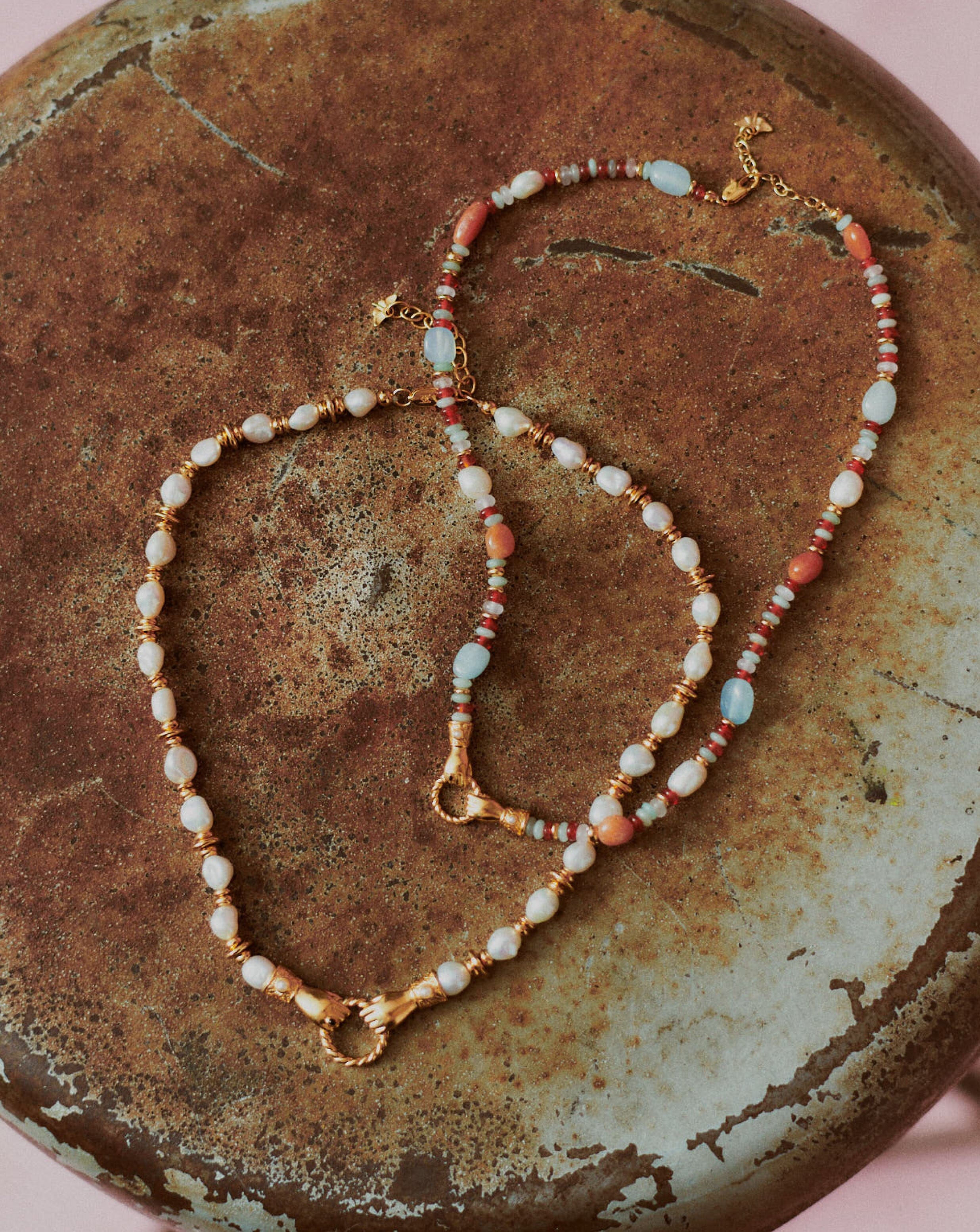 Harris Reed In Good Hands Beaded Gemstone Necklace - 18k Gold Plated Multi Gemstone & Pearl Jewelry for Women | Elegant Gift for Birthday, Anniversary & Special Occasions