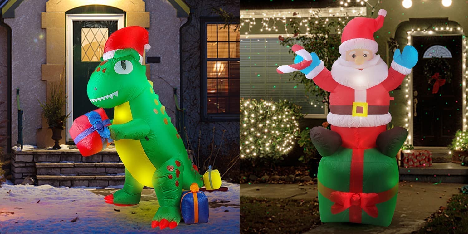 Yokgrass 6FT Inflatable Santa & 6.7FT Christmas Dinosaur Outdoor Decor with LED Lights - Holiday Lawn Decoration for Xmas, Halloween, Indoor & Yard Decorations | Perfect for Home, Garden, and Party Festivities