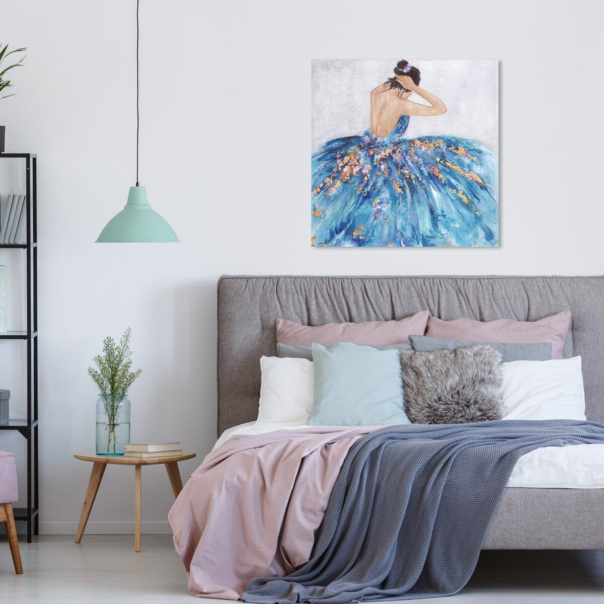 Elegant Blue Princess Dress Wall Art Print - Glamorous Canvas Painting for Bedroom Decor, Girls Room, Nursery & Home Decoration