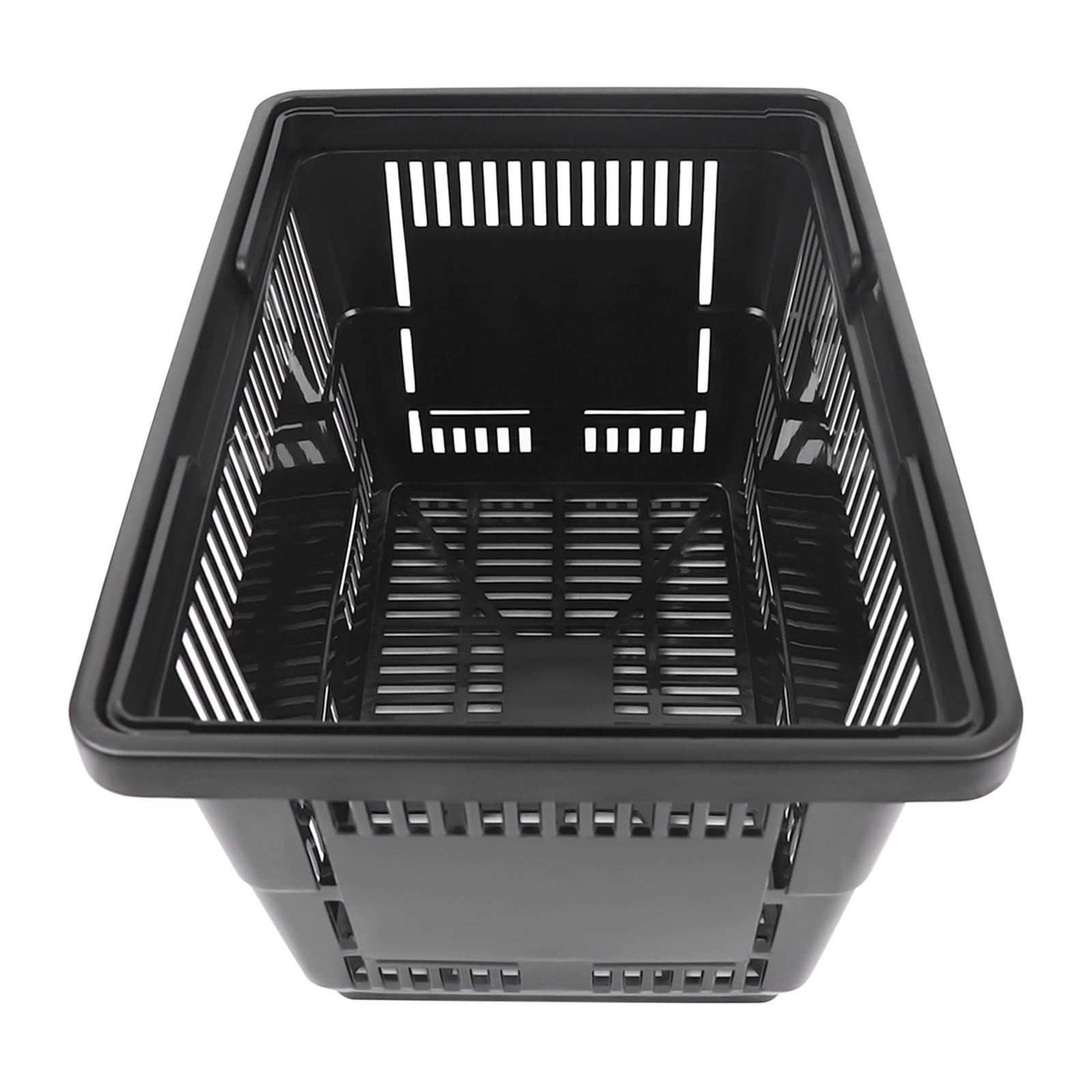 12PCS Collapsible Plastic Shopping Baskets with Handles - 28L Durable Black Storage Baskets for Supermarket, Grocery Store & Retail - Perfect for Shopping, Organizing & Display (Home, Office, Warehouse Use)