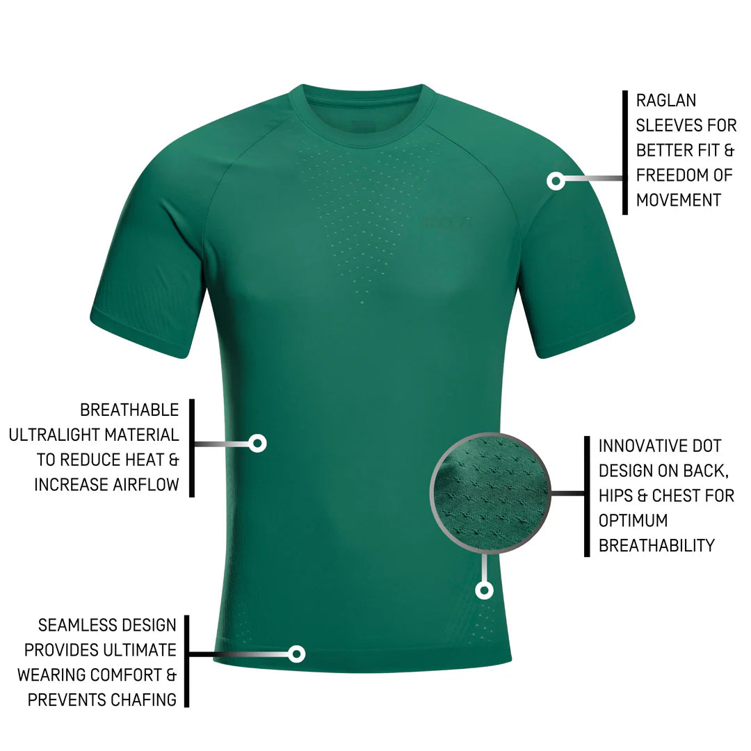 CEP Men's Ultralight Seamless Running Shirt - Breathable Quick-Dry Short Sleeve Athletic Top (V2, Green) for Jogging, Gym Workouts & Outdoor Sports