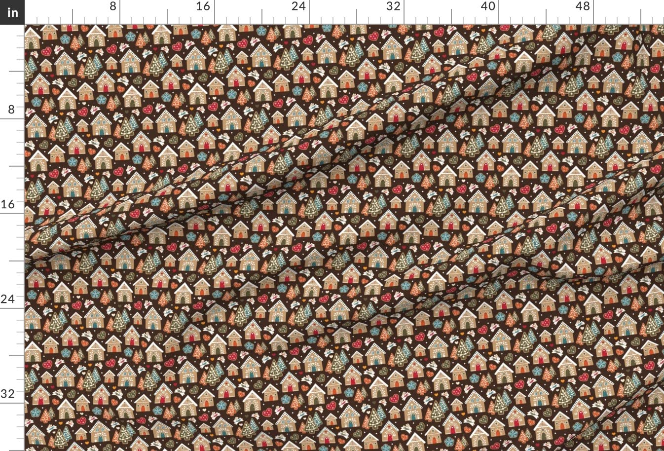 Gingerbread Town Printed Satin Fabric by The Yard - White Green Red Brown Orange Hearts Cookies Design for Sewing, Apparel, Lining, Blankets & Home Decor | Perfect for Christmas Crafts, DIY Projects & Holiday Decorations