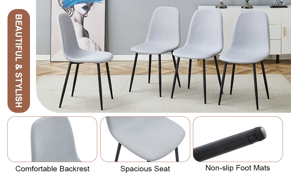 6-Piece Light Gray Linen Cotton Dining Chair Set - Comfortable Integrated Seat & Backrest for Modern Home Decor | Perfect for Kitchen, Dining Room & Small Spaces