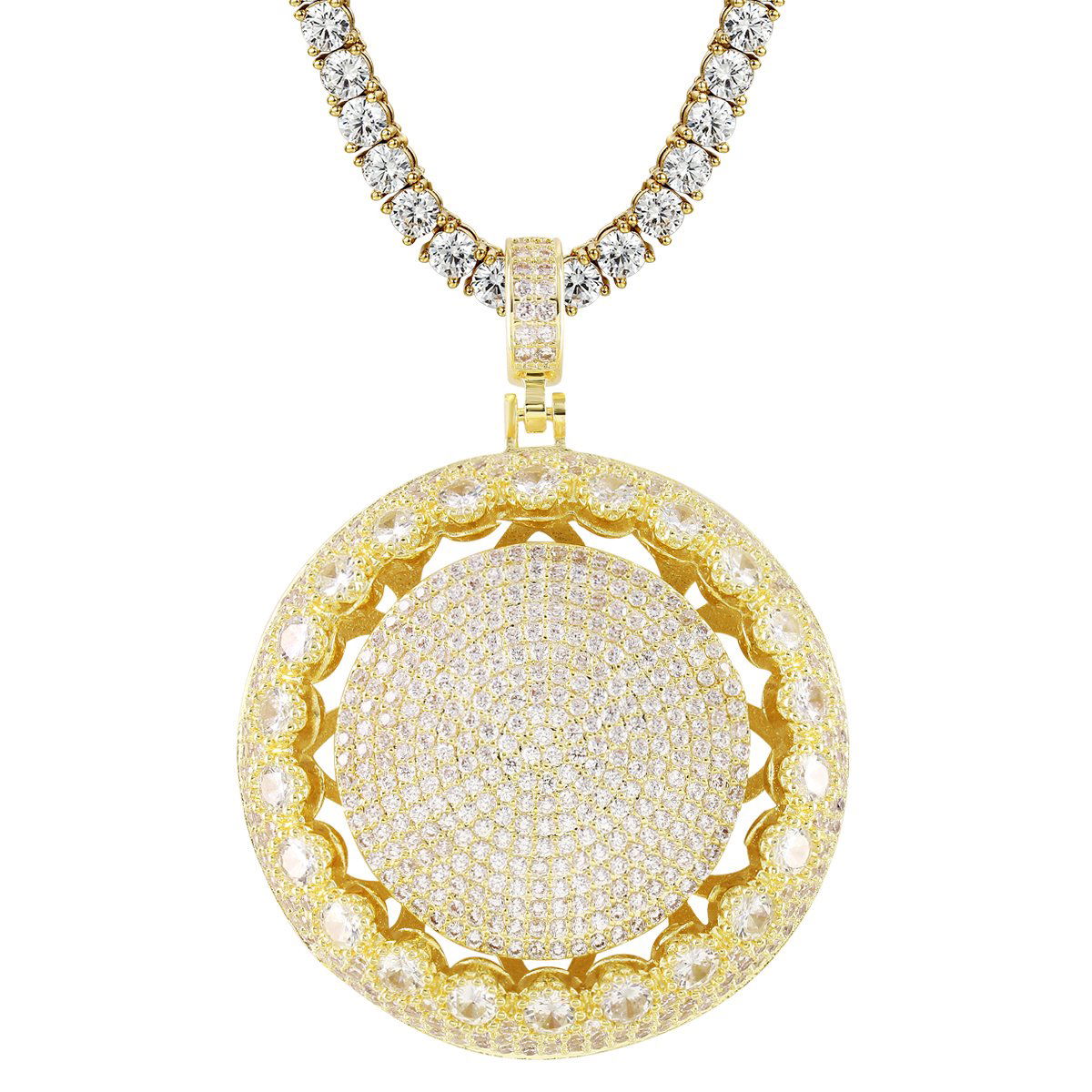 14K Gold Plated Men's Circle Spinner Medallion Pendant Necklace - Stylish Hip Hop Jewelry for Gifts & Everyday Wear