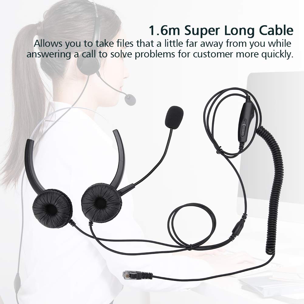 Noise Cancelling Call Center Headset with Microphone - RJ9 Binaural Telephone Headphones for Desktop/Landline - Comfortable Fit for Long Hours Use in Office & Customer Service