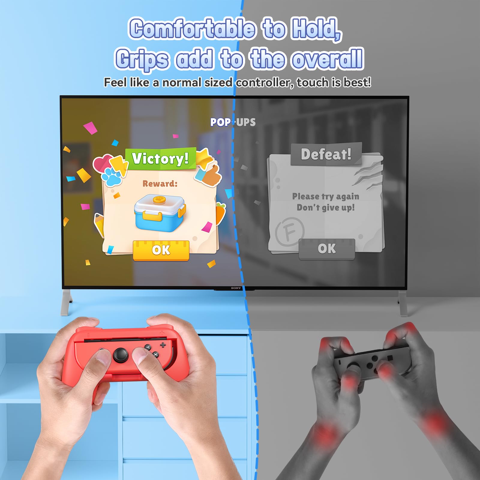 FASTSNAIL 4 Pack Joy Con Grip Kit for Nintendo Switch & OLED Model - Wear-Resistant Controller Grips with 12 Thumb Grips - Perfect for Gaming, Travel & Long Play Sessions