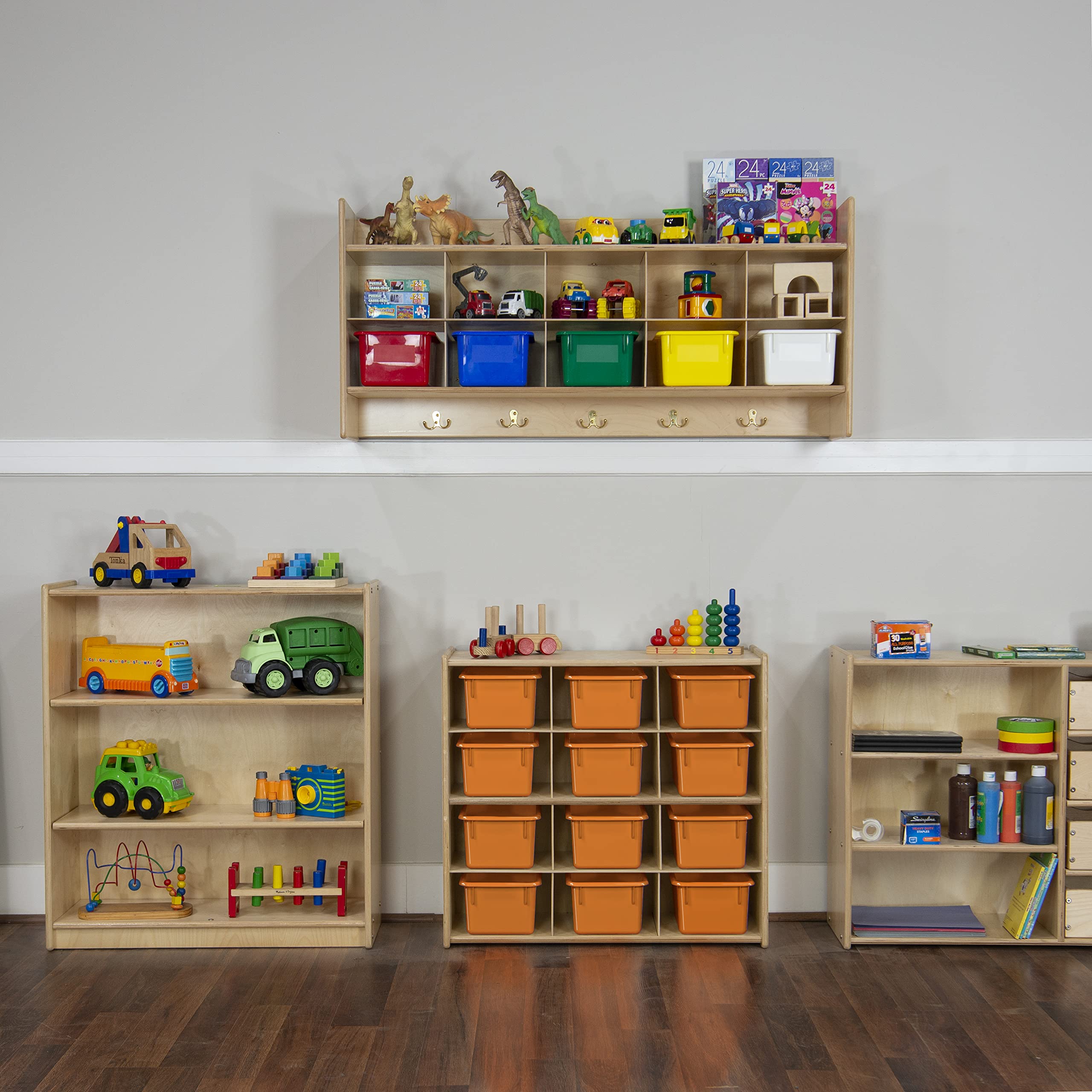 Contender 12-Cube Storage Cabinet with Orange Tray - Kids Art Supplies Organizer, Montessori Classroom & Homeschool Storage Unit [Fully Assembled] - Perfect for Playrooms, Daycares & Homeschool Classrooms