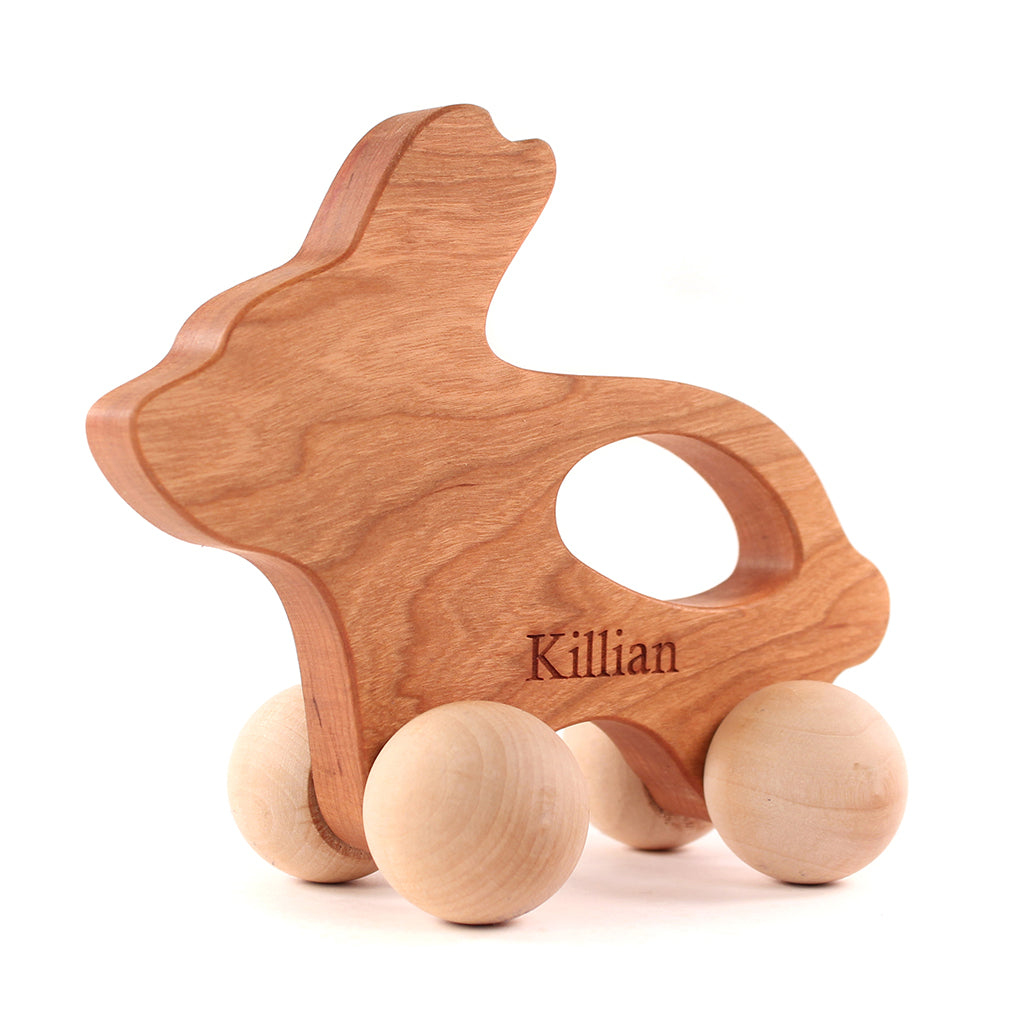 Wooden Bunny Push Toy for Toddlers - Eco-Friendly Wooden Pull Toy for Kids, Perfect for Early Learning & Indoor/Outdoor Play