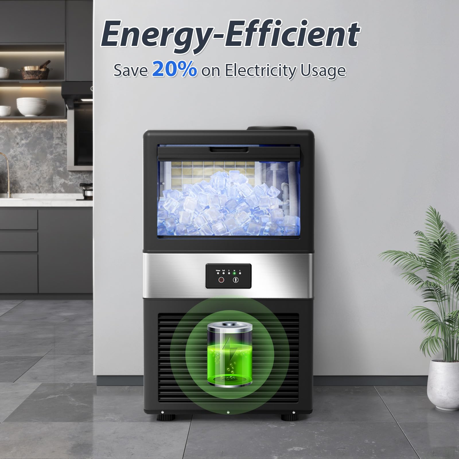 Commercial Ice Maker Machine 80LBS/24H with 18LBS Storage Bin - Stainless Steel Under Counter Large Ice Cube Maker - 2 Water Inlet Modes - Freestanding/Built-in Design for Bars, Restaurants, Home & Office Use - Perfect for Cocktails, Beverages & Commercial Kitchens