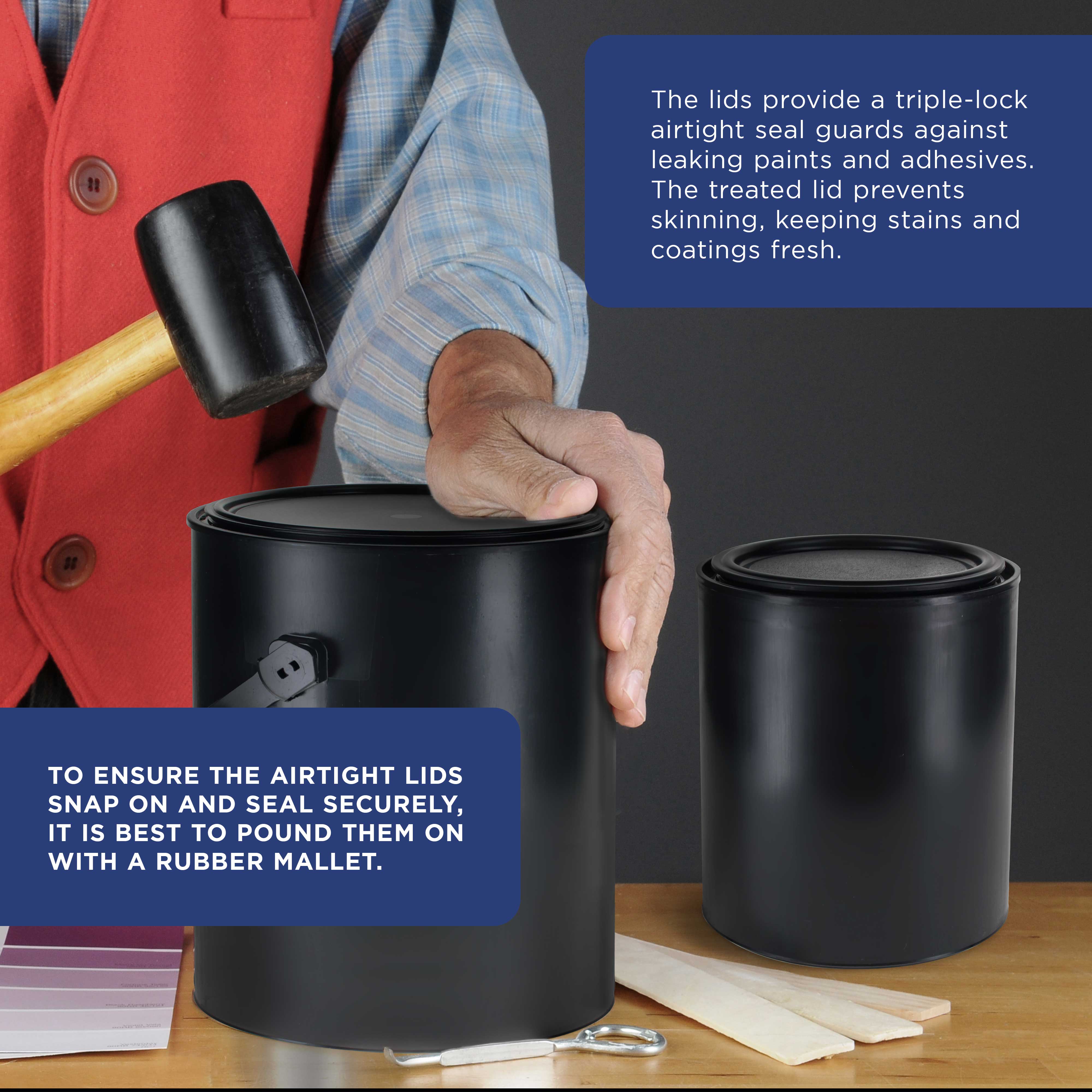 Master Elite 1 Quart (32 oz) Empty Plastic Paint Bucket with Triple Lock Airtight Lid - Pack of 4, All Plastic Coating Storage Can with Handle - Ideal for Paint Storage, DIY Projects, and Home Organization