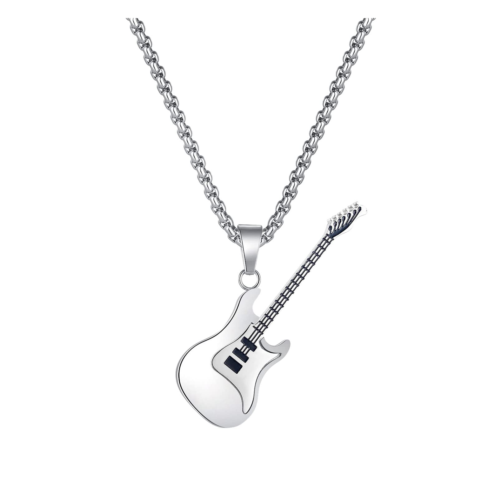Personalized Stainless Steel Guitar Pendant Necklace for Couples - Engraved Diamond Music Jewelry Gift for Musicians & Music Lovers - Perfect for Anniversaries, Birthdays & Romantic Occasions