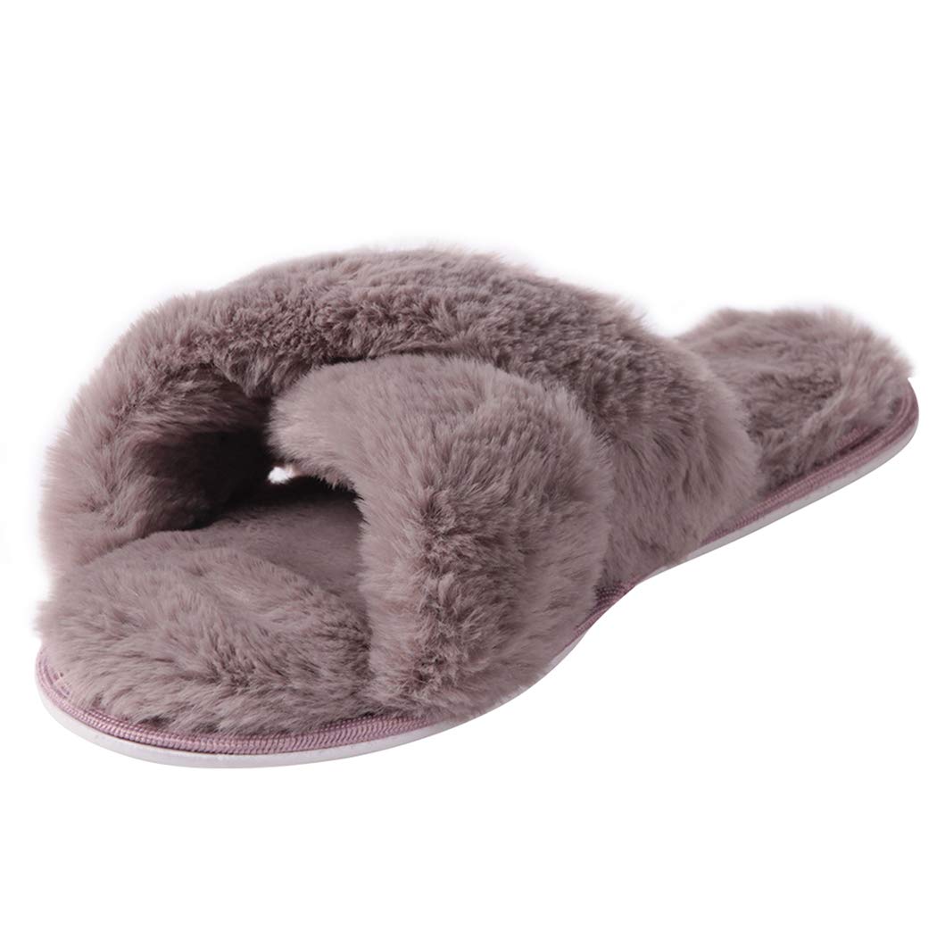 Cozy Women's Fuzzy House Slippers - Lightweight Indoor Slippers with Cross/Open Toe Design for Home Comfort, Lounging & Relaxation