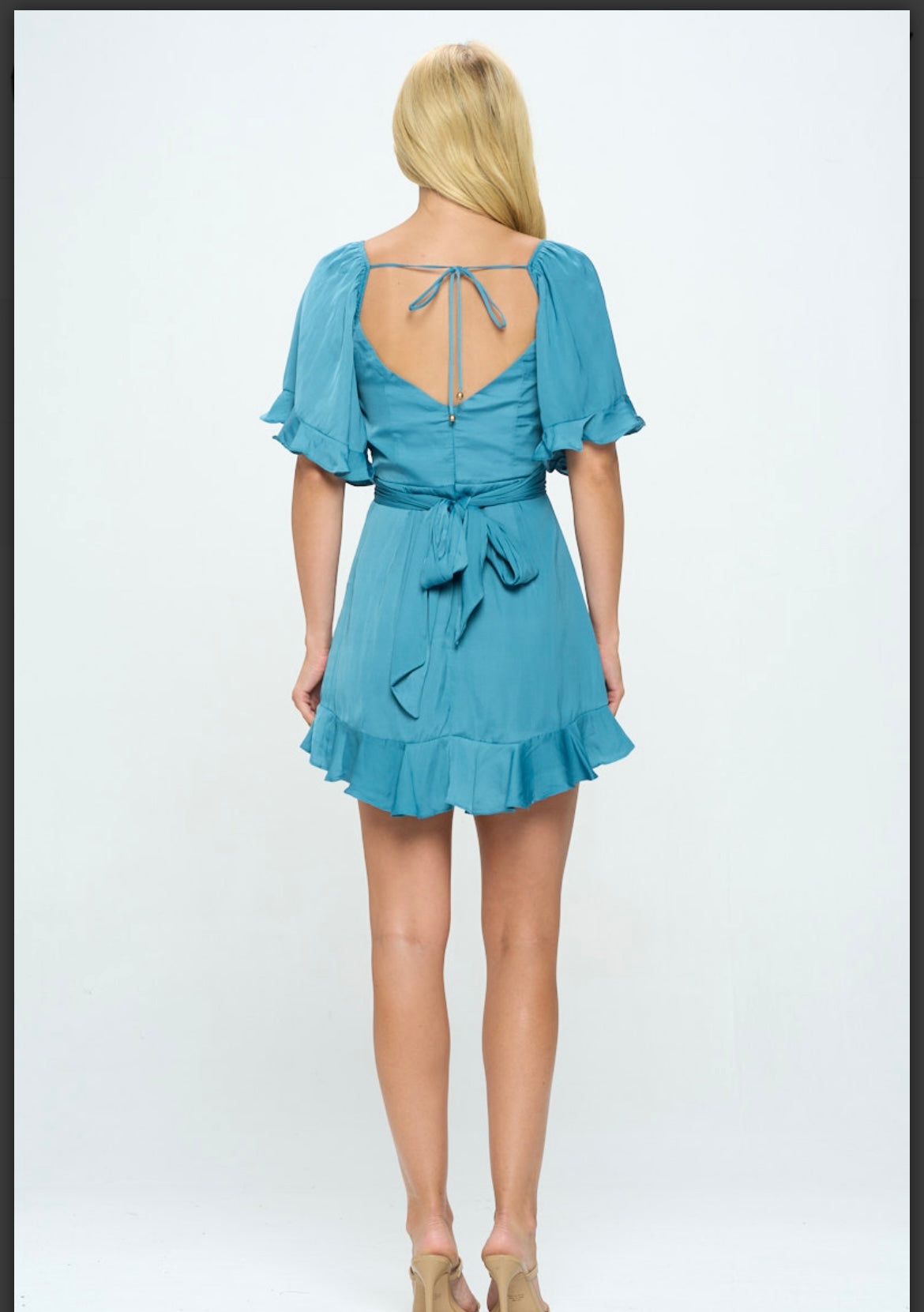 Paradise Teal Blue Ruffle Flutter Short Sleeve Mini Dress - Perfect for Summer Parties, Beach Vacations & Date Nights