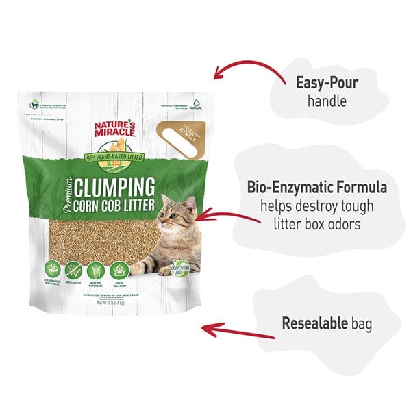 Nature's Miracle Premium Clumping Corn Cob Cat Litter - Natural, Odor Control, Dust-Free for Kittens & Adult Cats - Perfect for Indoor Litter Boxes & Multi-Cat Households