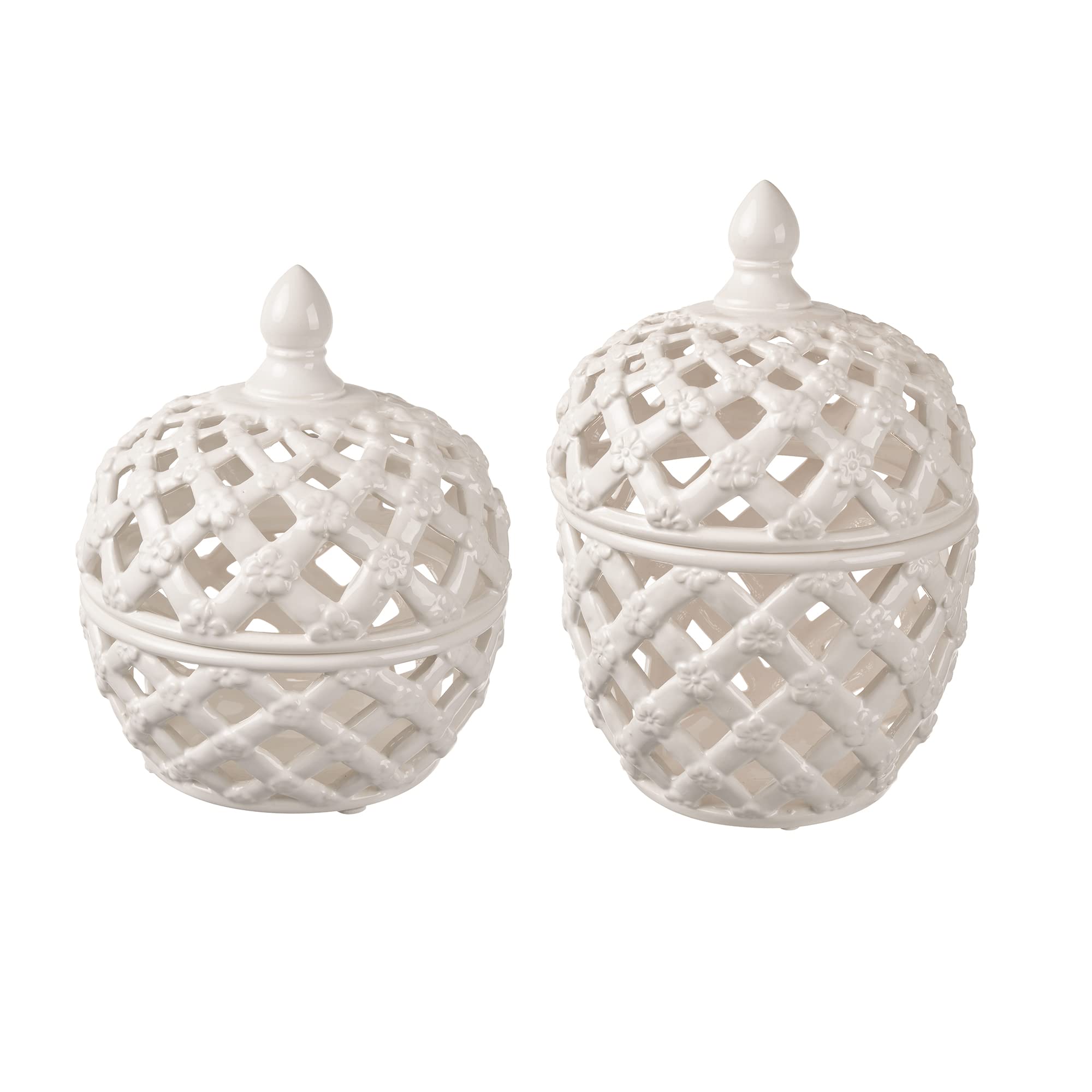 A&B Home White Porcelain Ceramic Lidded Jar Set of 2 - Elegant Tabletop Decor for Kitchen, Bathroom & Living Room Storage | Home Décor Gift Idea