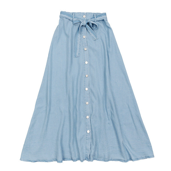 Luna Mae Ivy Tencel Light Denim Button Skirt - Women's A-Line Midi Skirt for Casual Wear, Office & Date Night Outfits