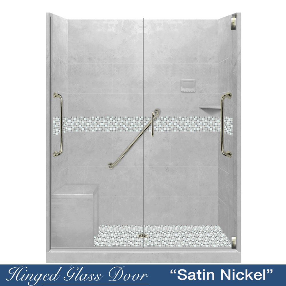 Freedom 60 Alcove Shower Remodel Kit with Portland Cement Sistine Stone & Del Mar Mosaic Accent - DIY Bathroom Upgrade for Modern Home Renovation