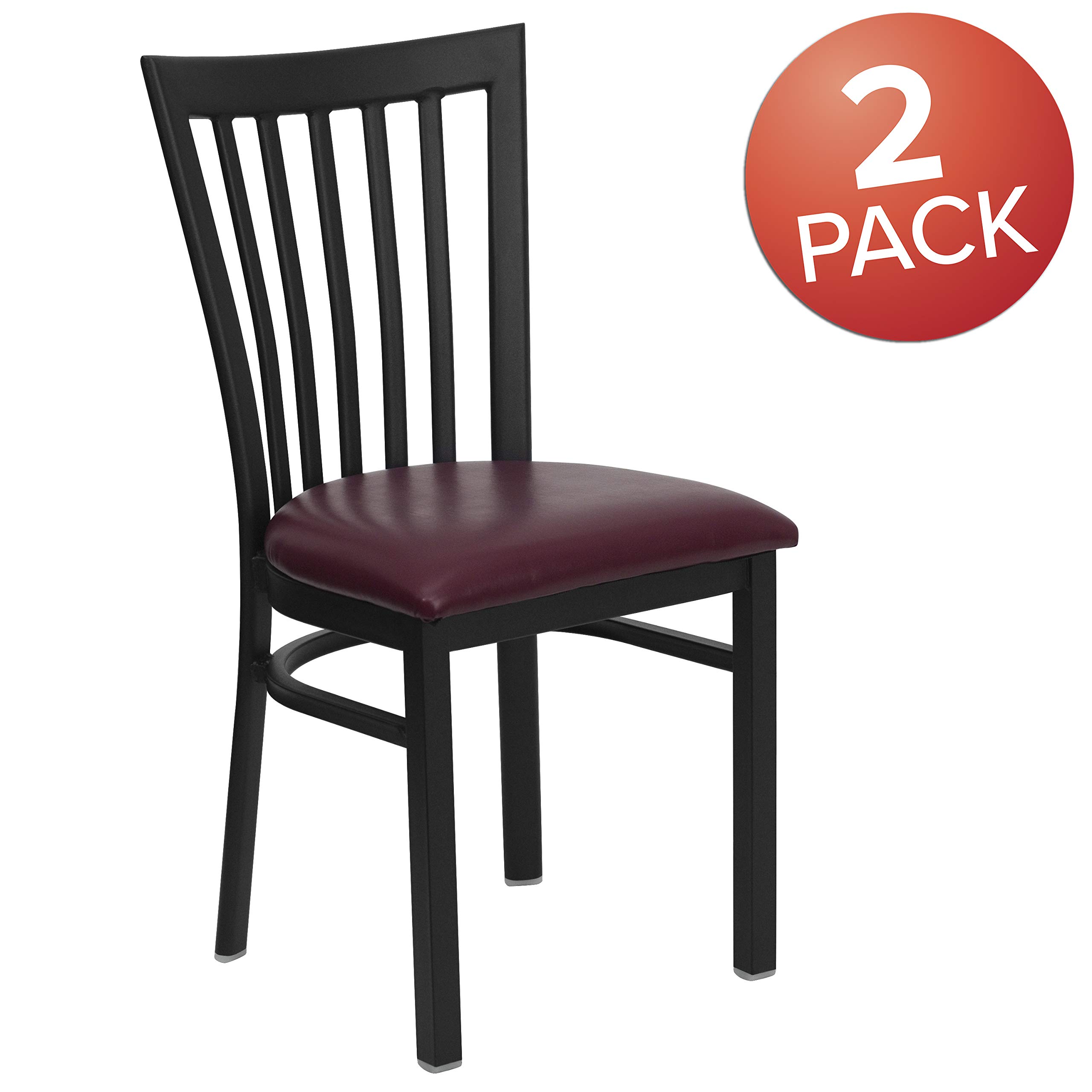 Flash Furniture 2 Pack HERCULES Series Black Metal Restaurant Chairs with Burgundy Vinyl Seats - Durable School Style Dining Chairs for Cafeterias, Restaurants & Home Kitchens