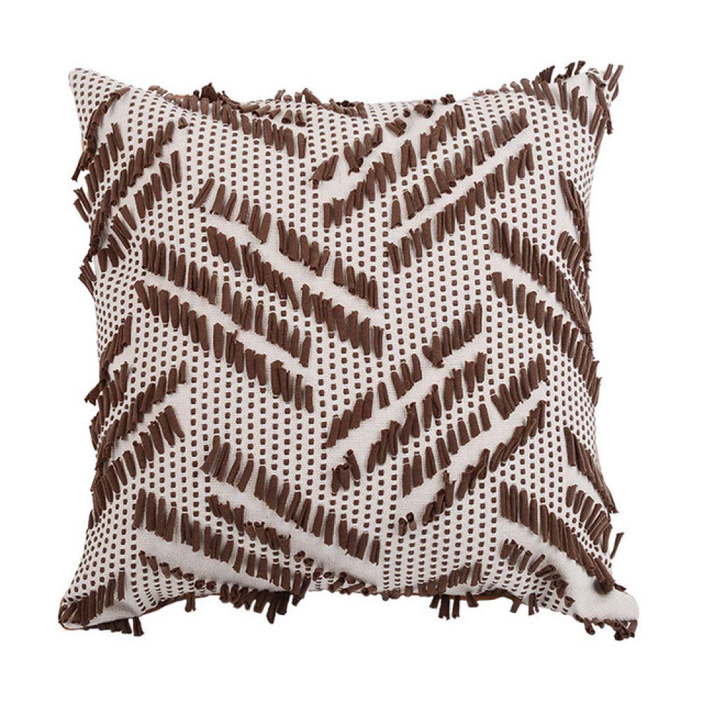 SDCVRE Floral Square Cushion Cover with Tassels - Brown, Pink, Blue, Yellow Stripe Twill Pillow Case for Sofa & Home Decor (45x45cm) | Bohemian Style Throw Pillow Cover for Living Room, Bedroom, and Coffee Shop Decor