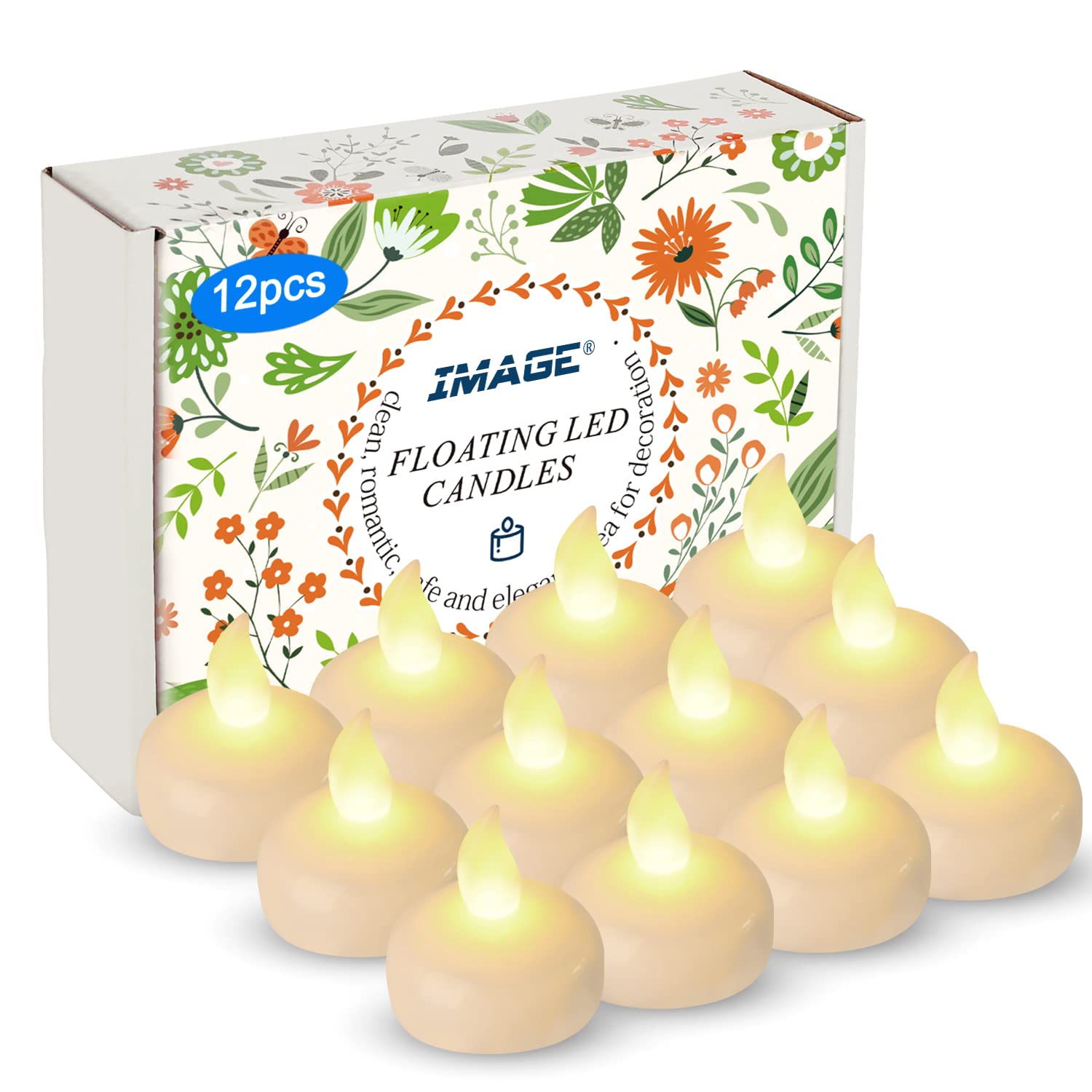 Flameless Floating LED Tea Lights - 12 Pack Waterproof LED Candles for Weddings, Parties, Spa, Home Decor (Warm White) | Indoor & Outdoor Use for Romantic Ambiance, Centerpieces & Relaxation