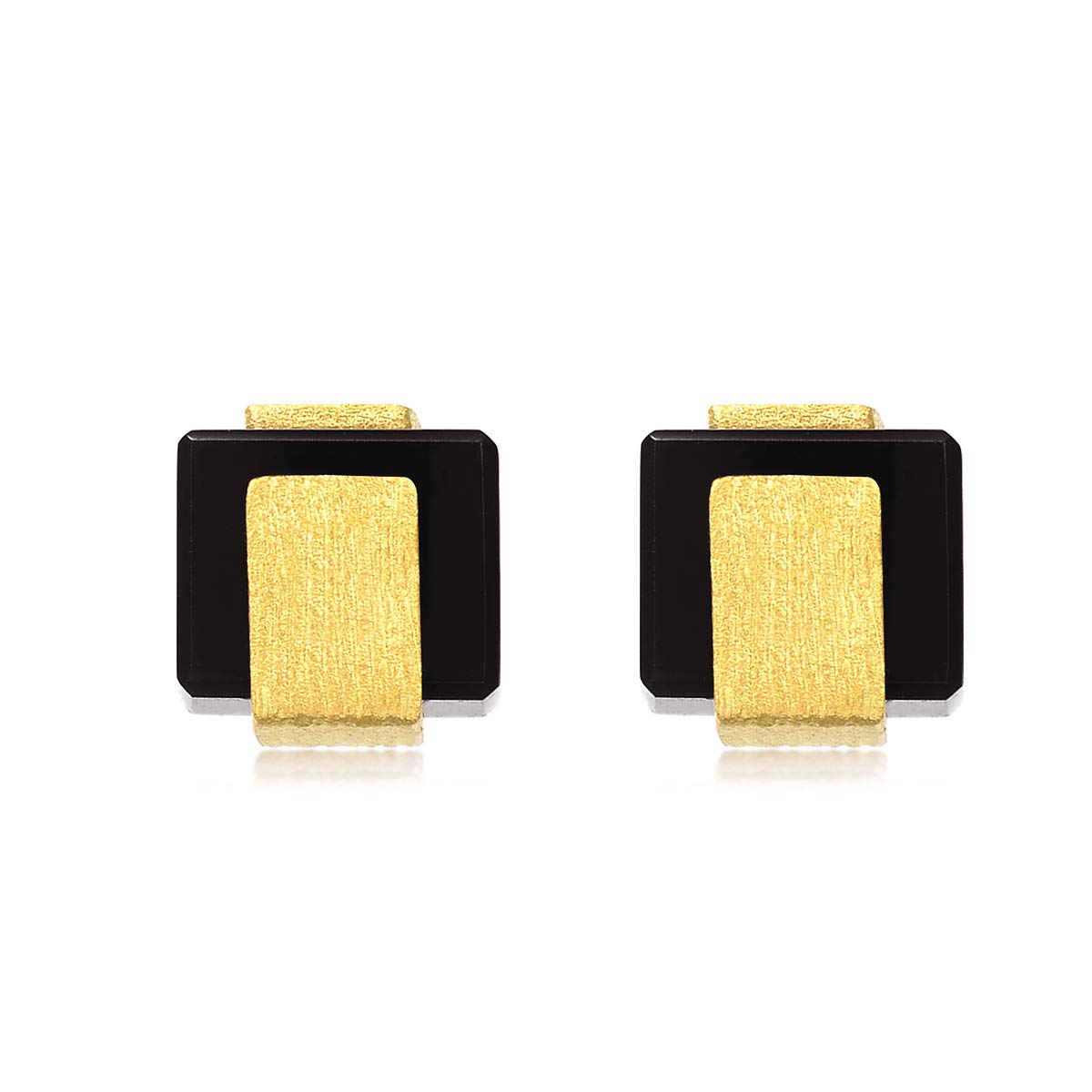 CHOW SANG SANG 24K Solid Gold & Black Chalcedony Stud Earrings for Women - 999.9 Pure Gold, G* COLLECTION 86725E - Elegant Jewelry Gift for Anniversary, Birthday & Special Occasions