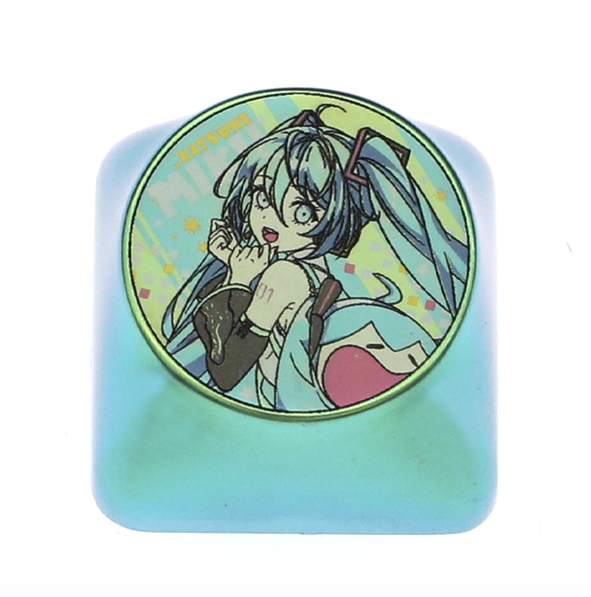 Custom Titanium Alloy Hatsune Miku Anime Keycaps - 1U Round Base Metal Keycaps for Mechanical Keyboards | Perfect for Gaming, Typing & Anime Fan Collections
