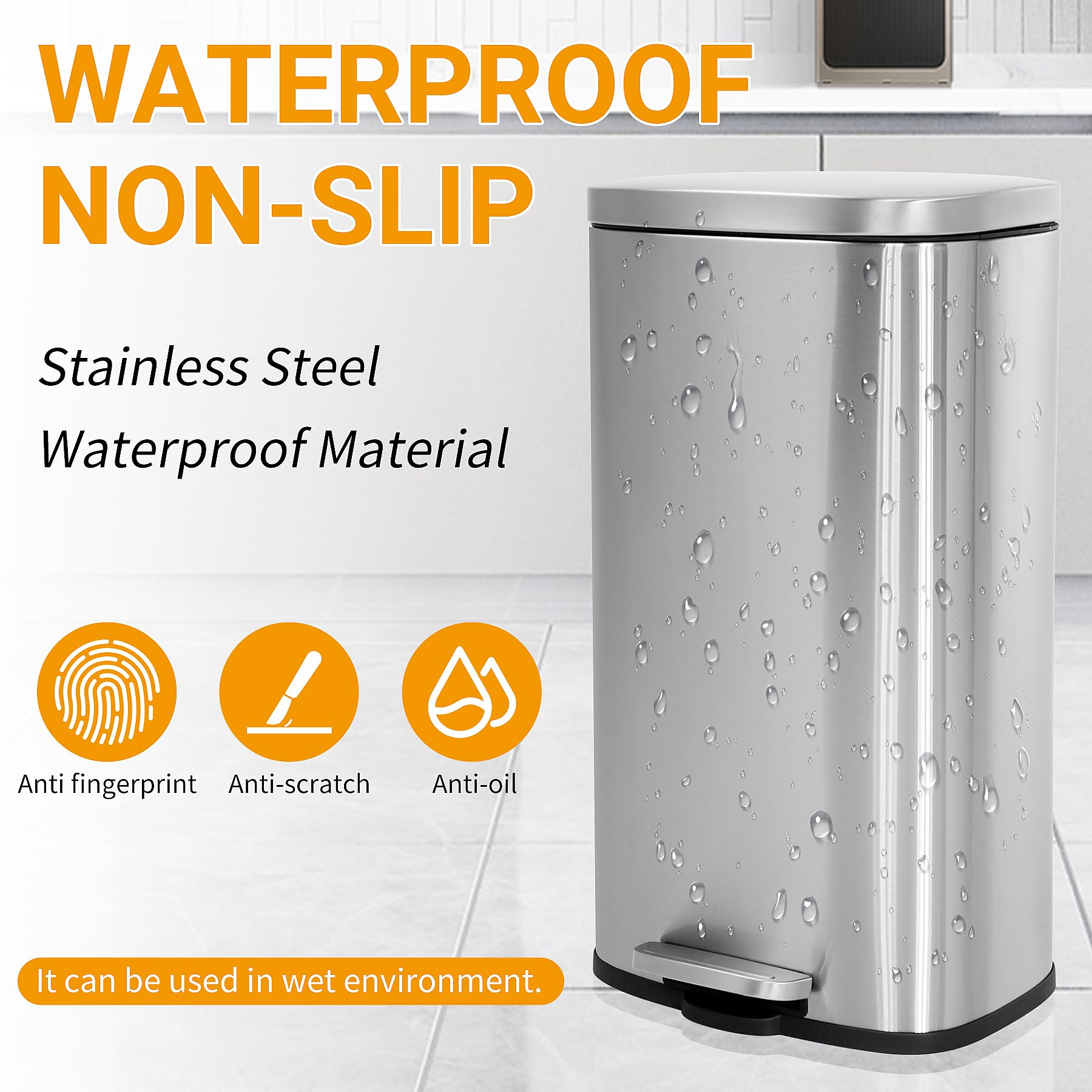 BLKMTY 10 Gallon/45L Stainless Steel Trash Can with Lid & Removable Inner Bucket - Step Pedal Garbage Bin for Kitchen, Office, Bathroom - Perfect for Waste Disposal & Odor Control (Sliver)
