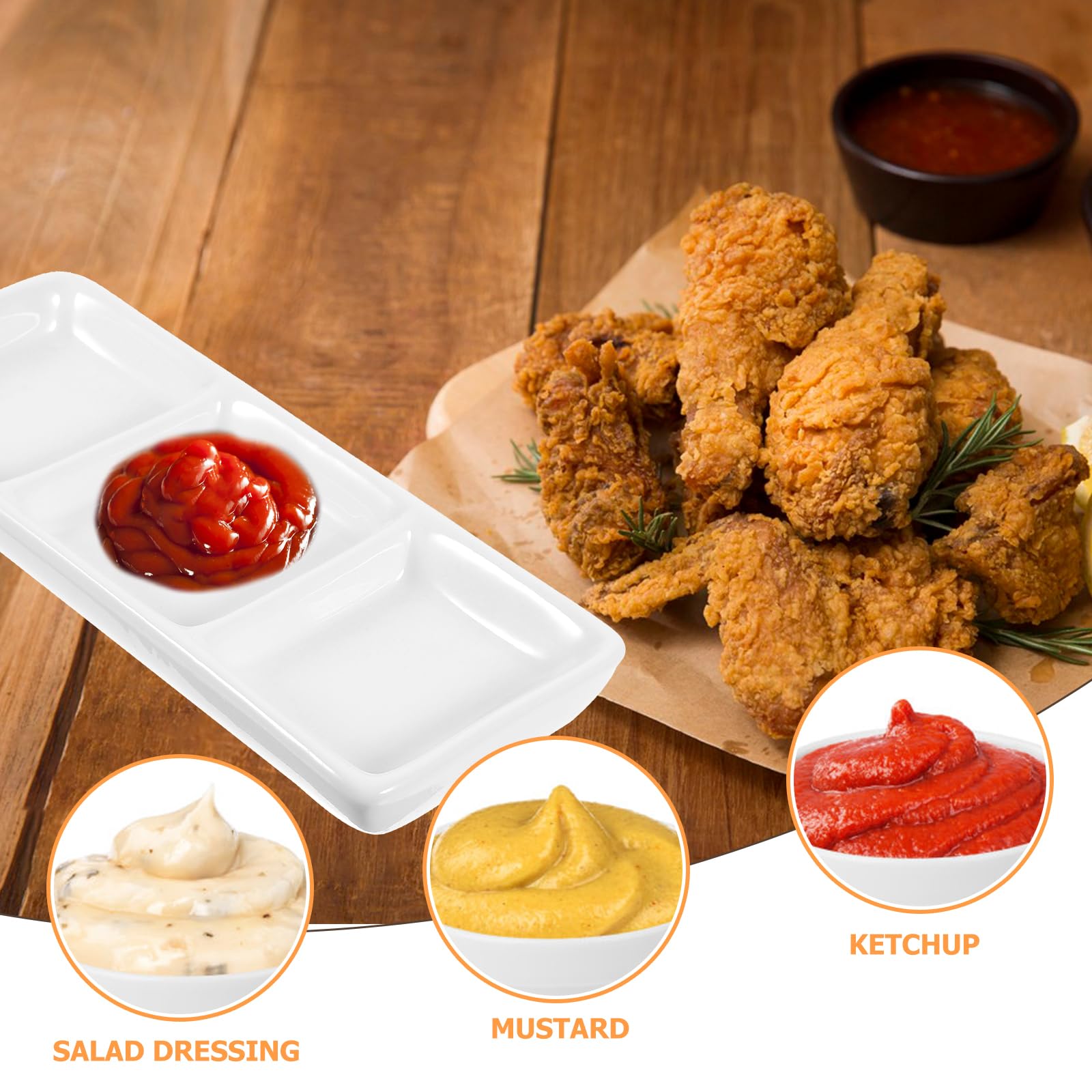 Ceramic Dipping Bowls 3-Compartment Tray for Sushi, Sauces & Candy