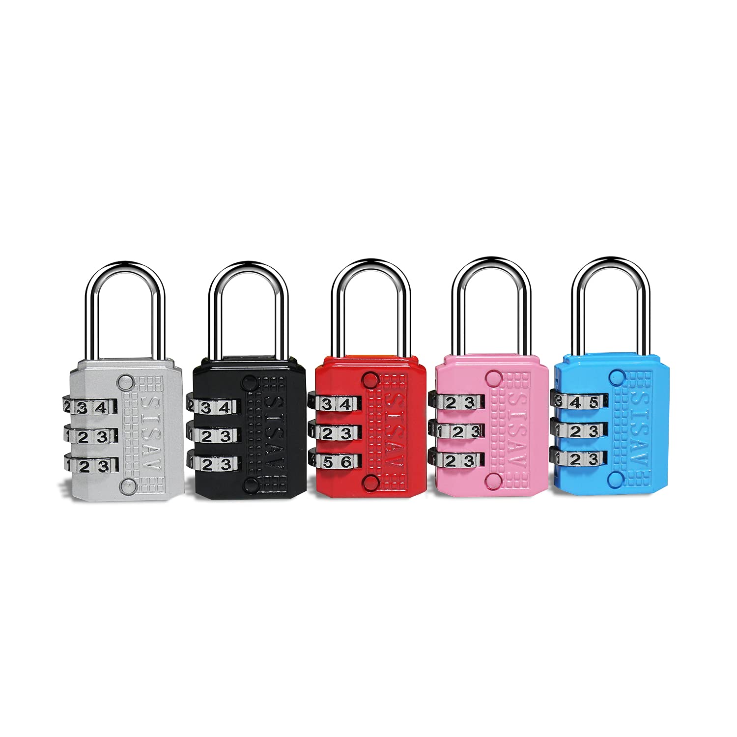 5-Pack 3-Digit Combination Padlock - Keyless Resettable Locks with Easy-Read Dials for School, Gym, Locker, Luggage, Fence, Gate & Toolbox - 5 Color Options - Ideal for Travel, Employee Lockers & Security Cases