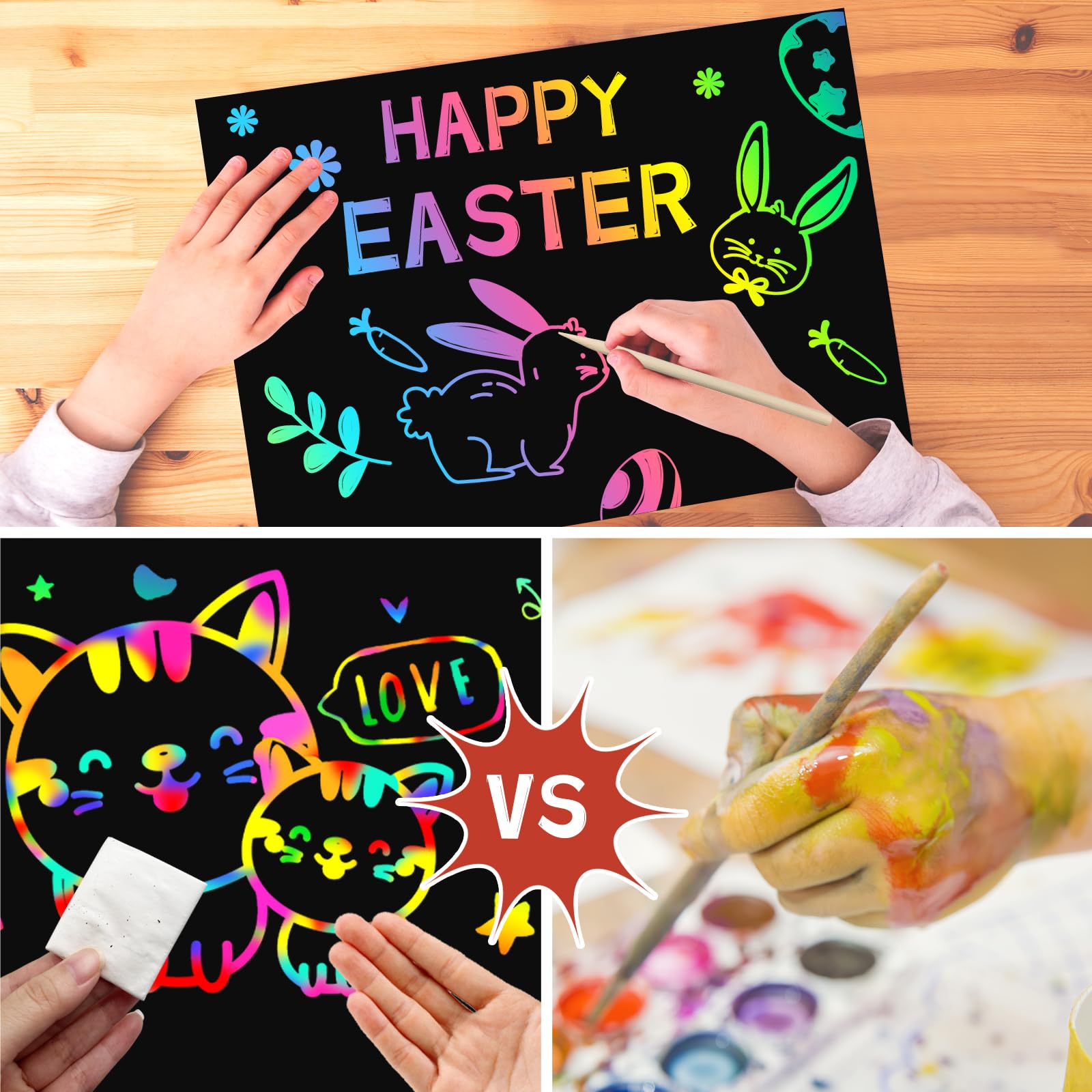 ZMLM Scratch Paper Art Craft: 2 Pack Rainbow Scratch Set for Kids Ages 4-8 - Black Magic Drawing Coloring Kit, Easter Basket Stuffers, Birthday Party Favors, Classroom Activities, Travel Toys for Girls & Boys