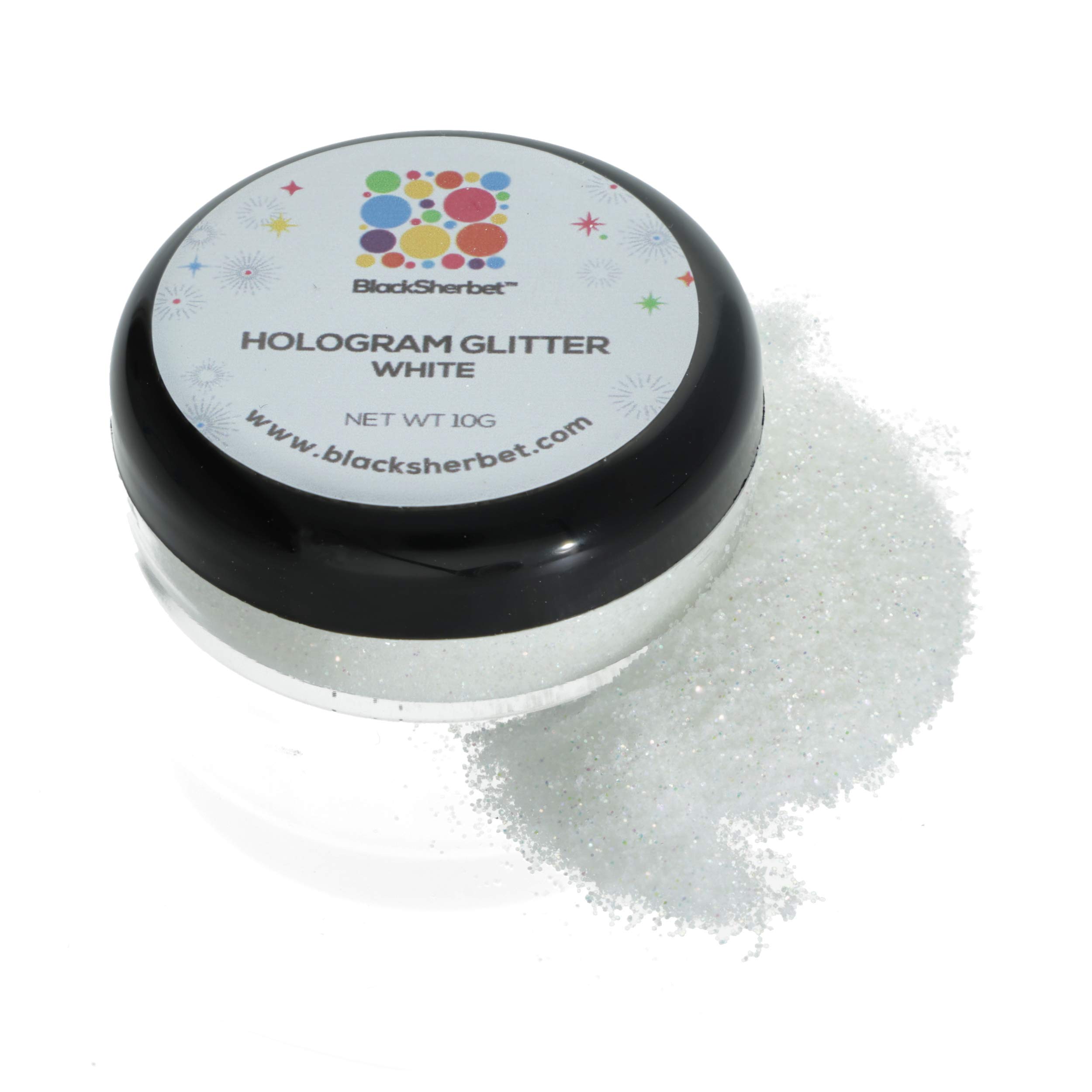 BlackSherbet Holographic Edible Glitter (10g) - Premium Food Grade Sparkle Dust for Cake Decorating, Cupcakes, Cookies, Cake Pops & Fondant - Perfect for Birthday Cakes, Wedding Desserts & DIY Baking Projects (White)