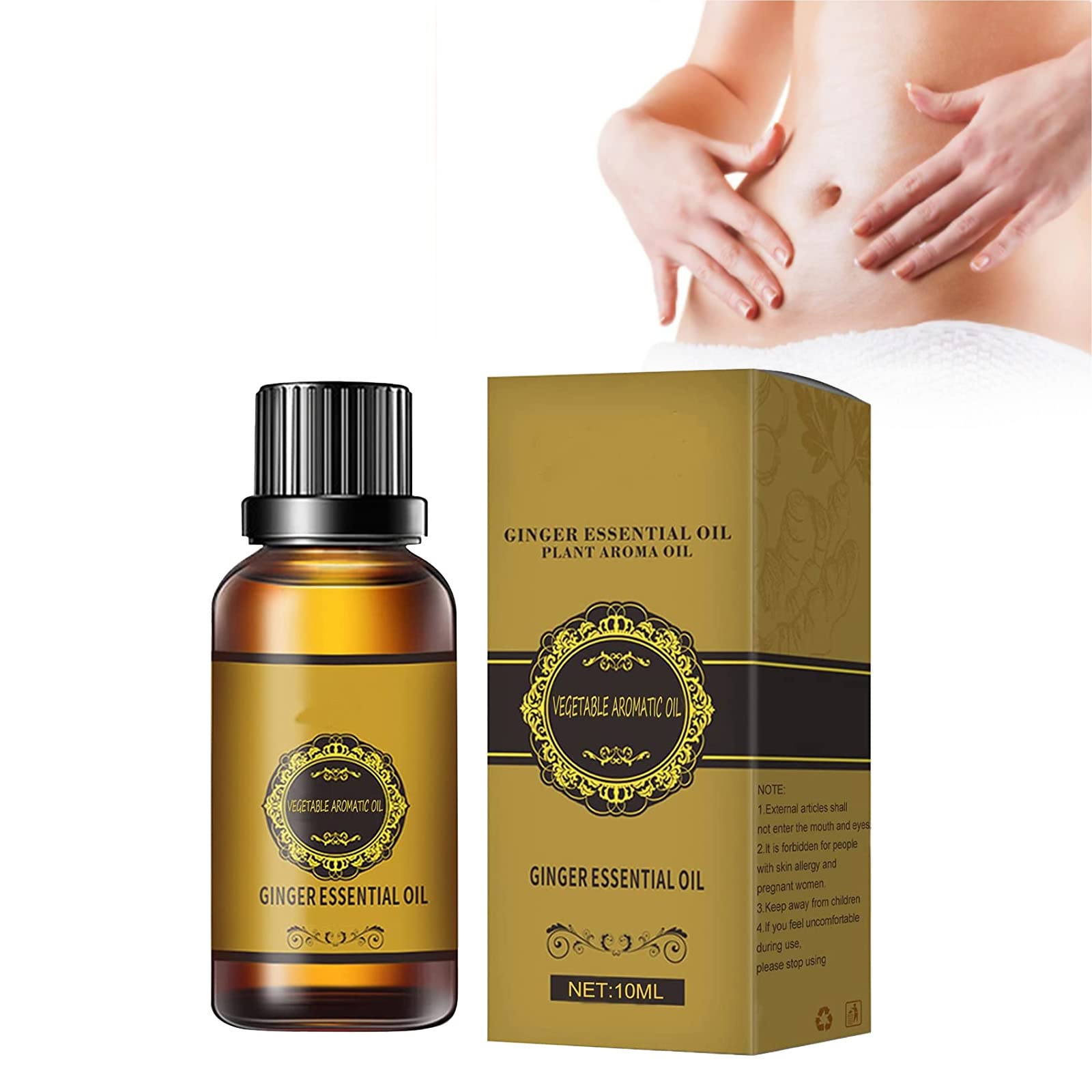 LONGLUAN Natural Ginger Oil for Belly Drainage & Lymphatic Detox - Herbal Slimming Massage Oil for Tummy Reduction (10ml) - Perfect for Postpartum Recovery & Body Contouring Massage