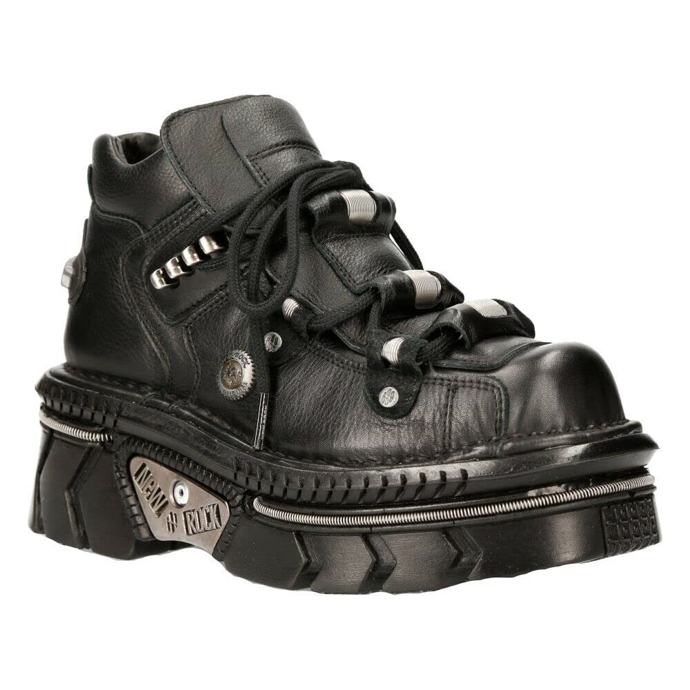New Rock M-215-S6 Women's Gothic Punk Style Black Metallic Platform Ankle Boots - Perfect for Alternative Fashion, Concerts & Night Out