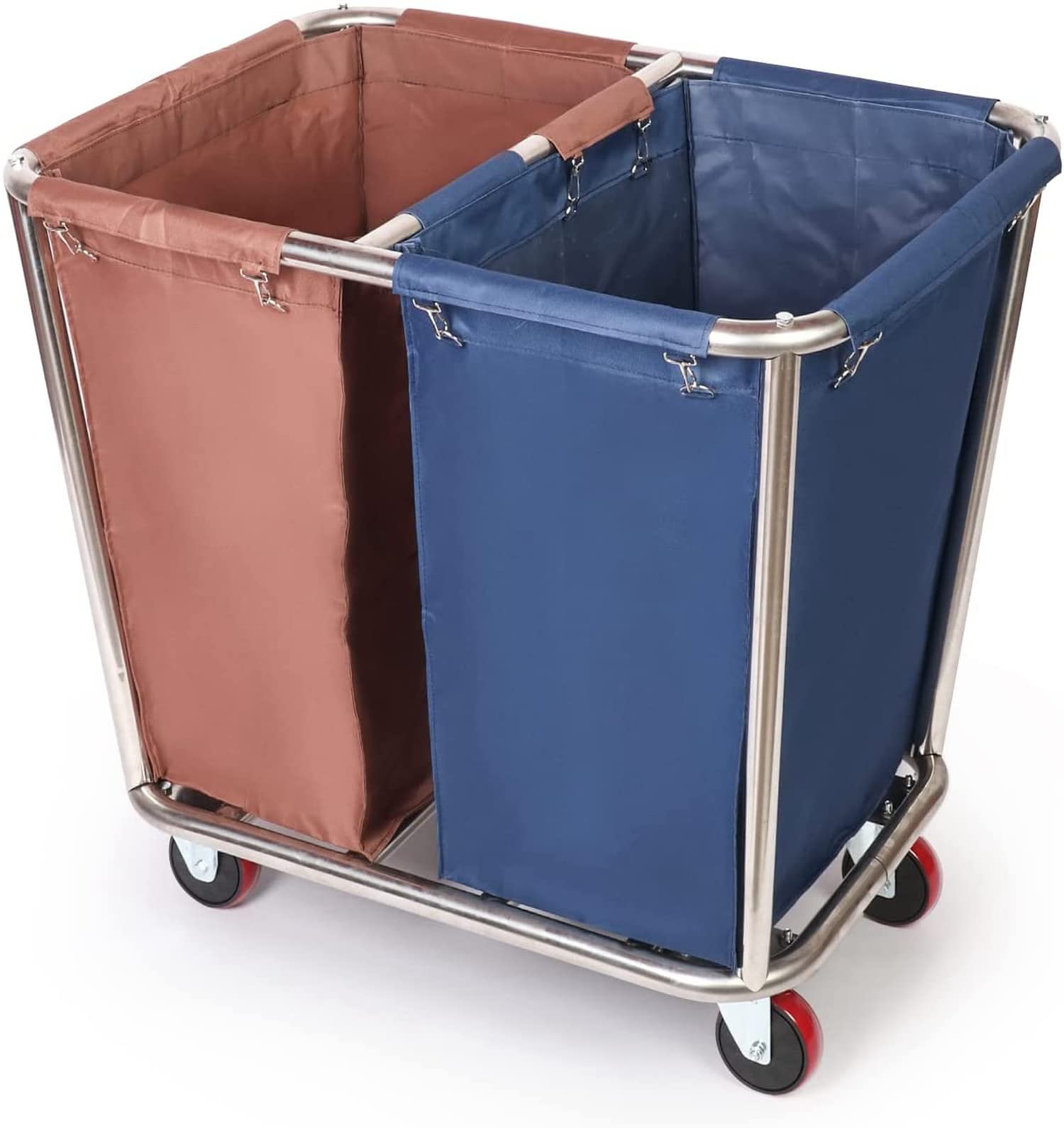 2-Bag Rolling Laundry Sorter Cart with Heavy-Duty Lockable Wheels & Removable Laundry Bags - Commercial Grade Laundry Hamper Trolley for Hotels, Hospitals & Laundromats - Perfect for Clothes Sorting, Storage & Transport